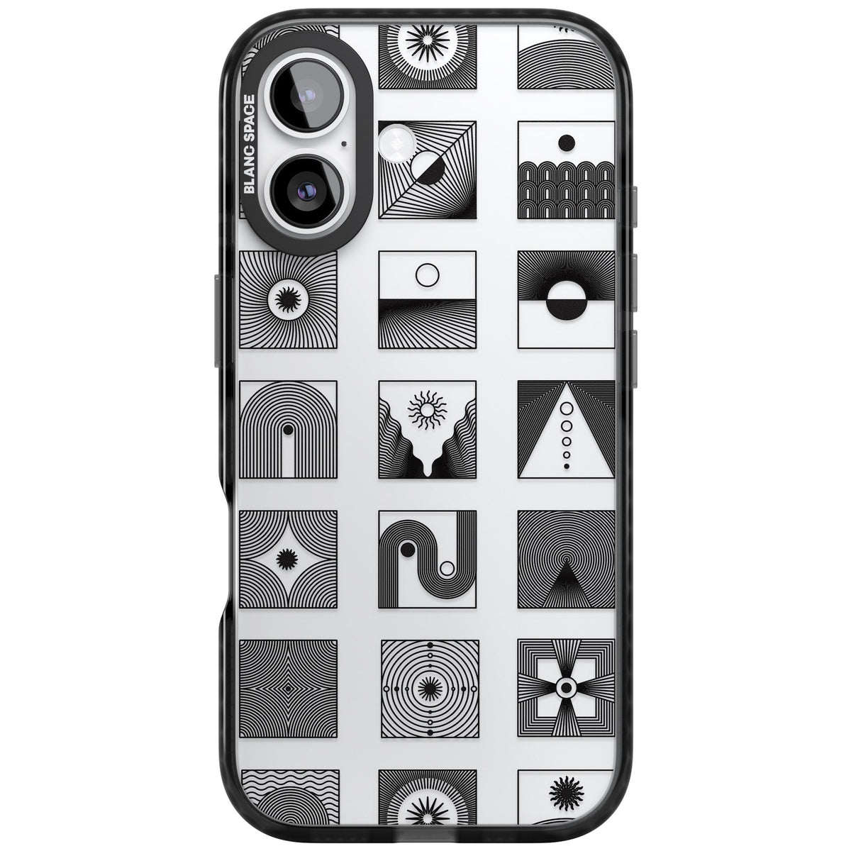 Abstract Geometric iPhone 16 / iPhone 16 Plus / iPhone 17 Impact Black Phone Case front