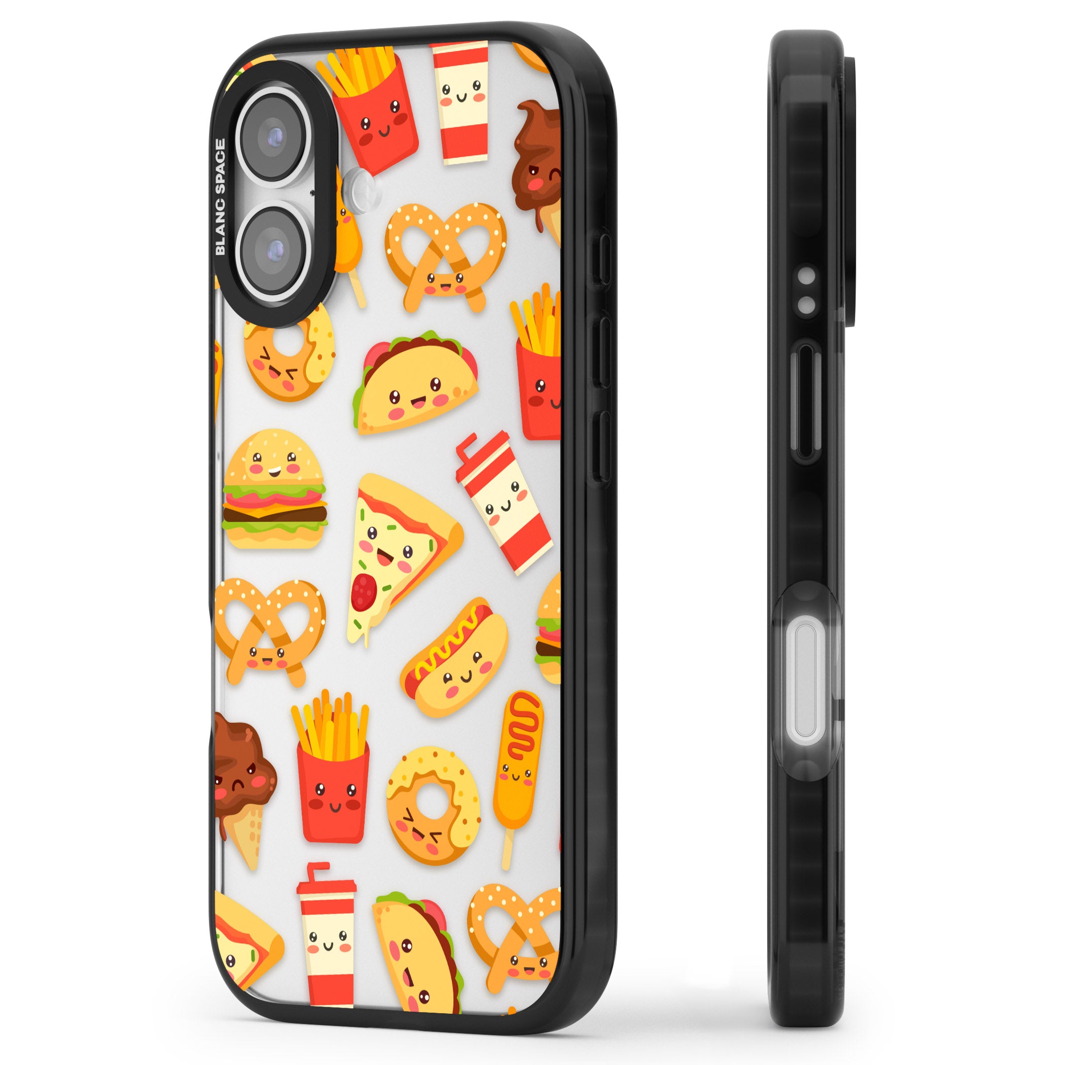 Fast Food Patterns Kawaii Fast Food Mix iPhone 17 Impact Black Phone Case Side Profile
