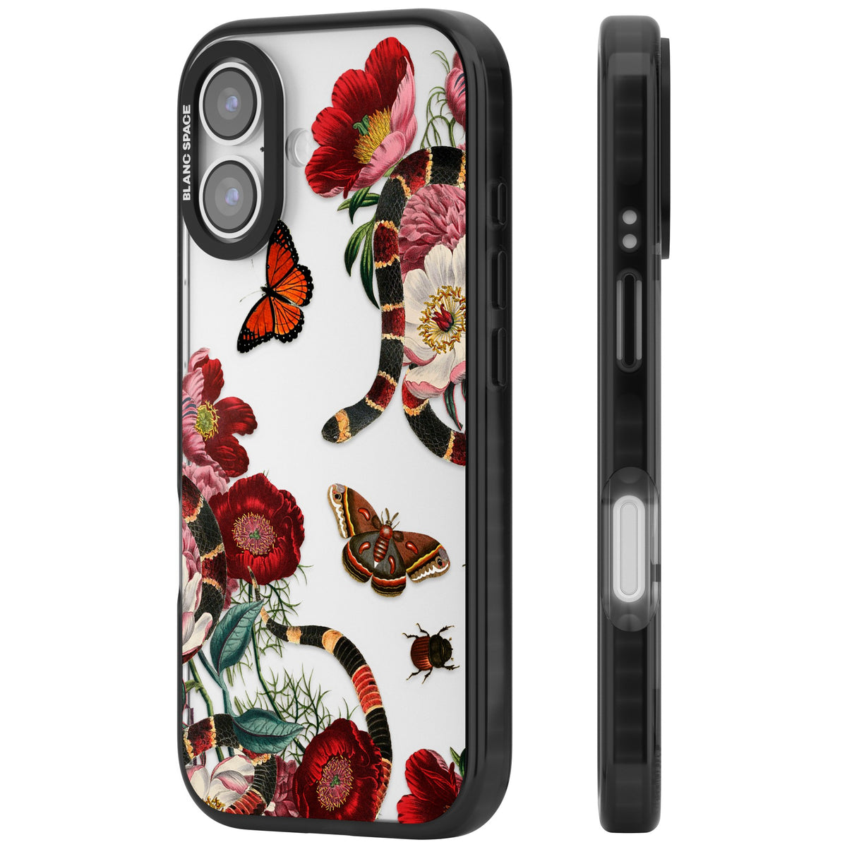 Botanical Snake iPhone 16 / iPhone 16 Plus / iPhone 17 Impact Black Phone Case side