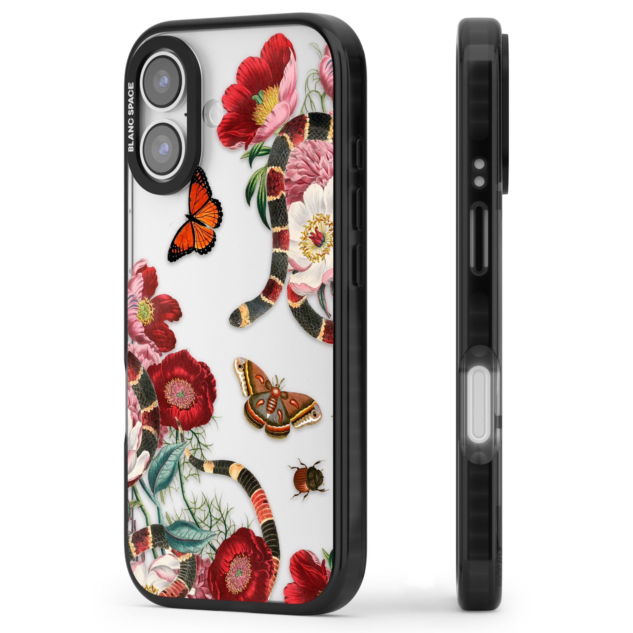 Botanical Snake iPhone 17 Impact Black Phone Case Side Profile