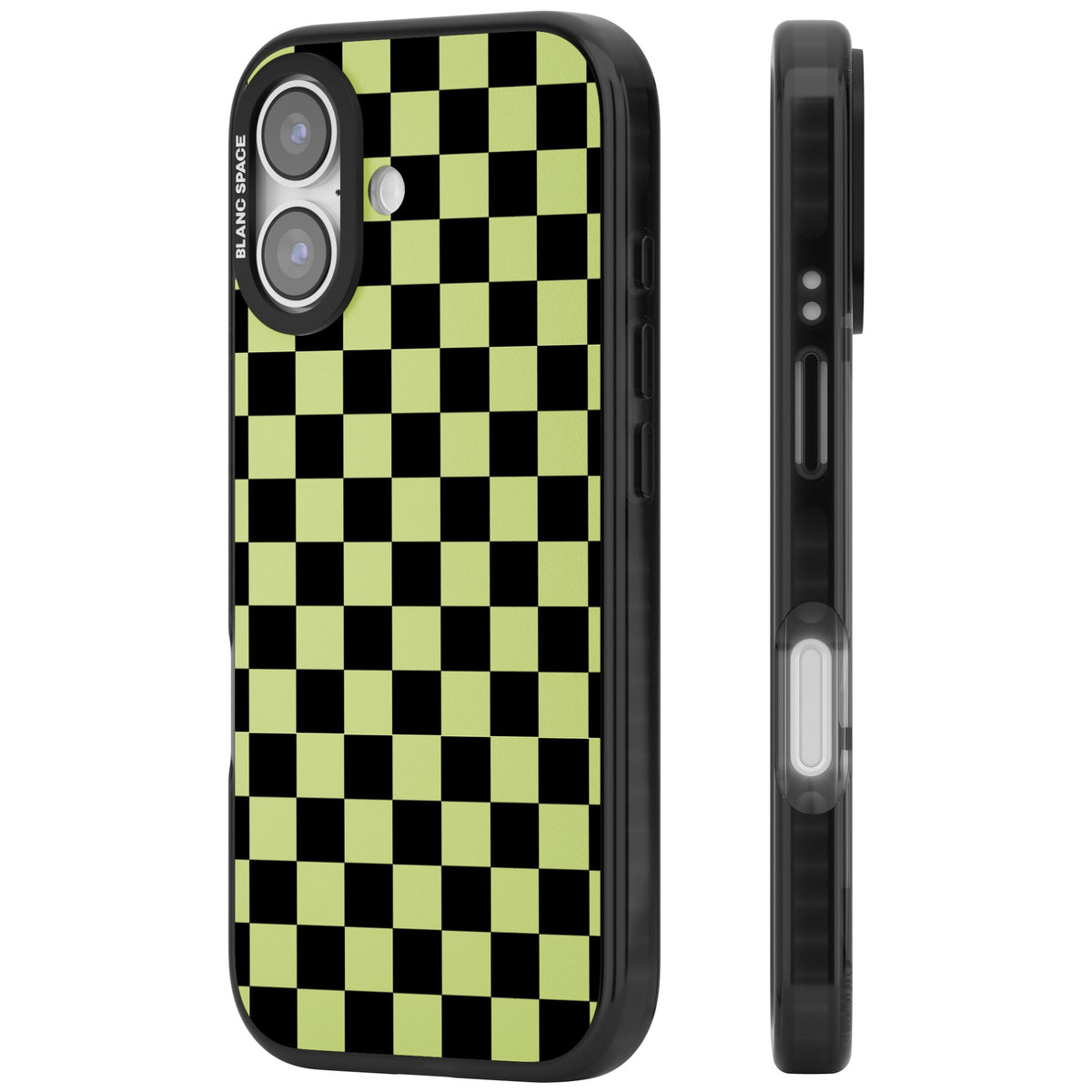 Black & Lime Check iPhone 16 / iPhone 16 Plus / iPhone 17 Impact Black Phone Case side