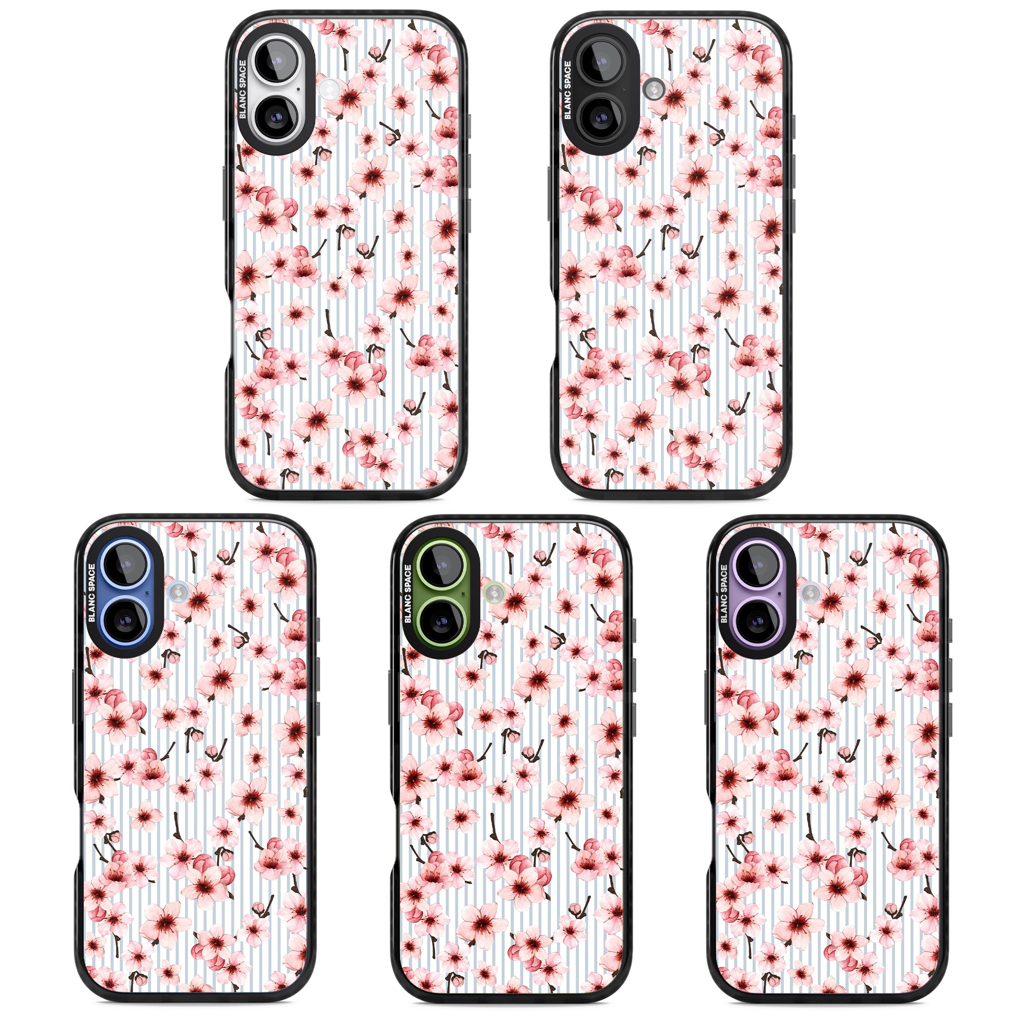 Cherry Blossoms Striped iPhone 17 Impact Black Phone Case APT Impact Protection