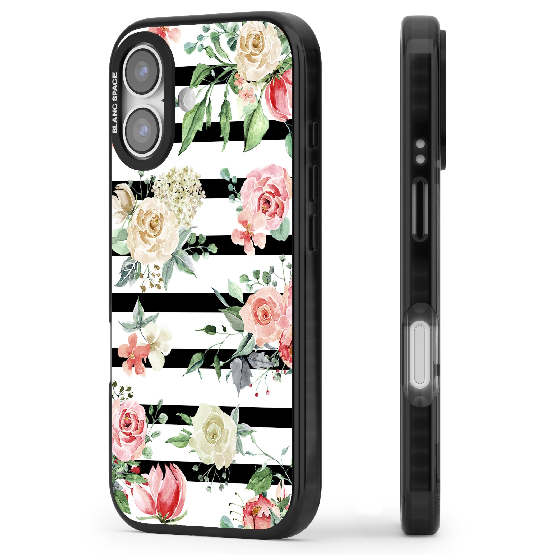 Floral Stripes iPhone 17 Impact Black Phone Case Side Profile