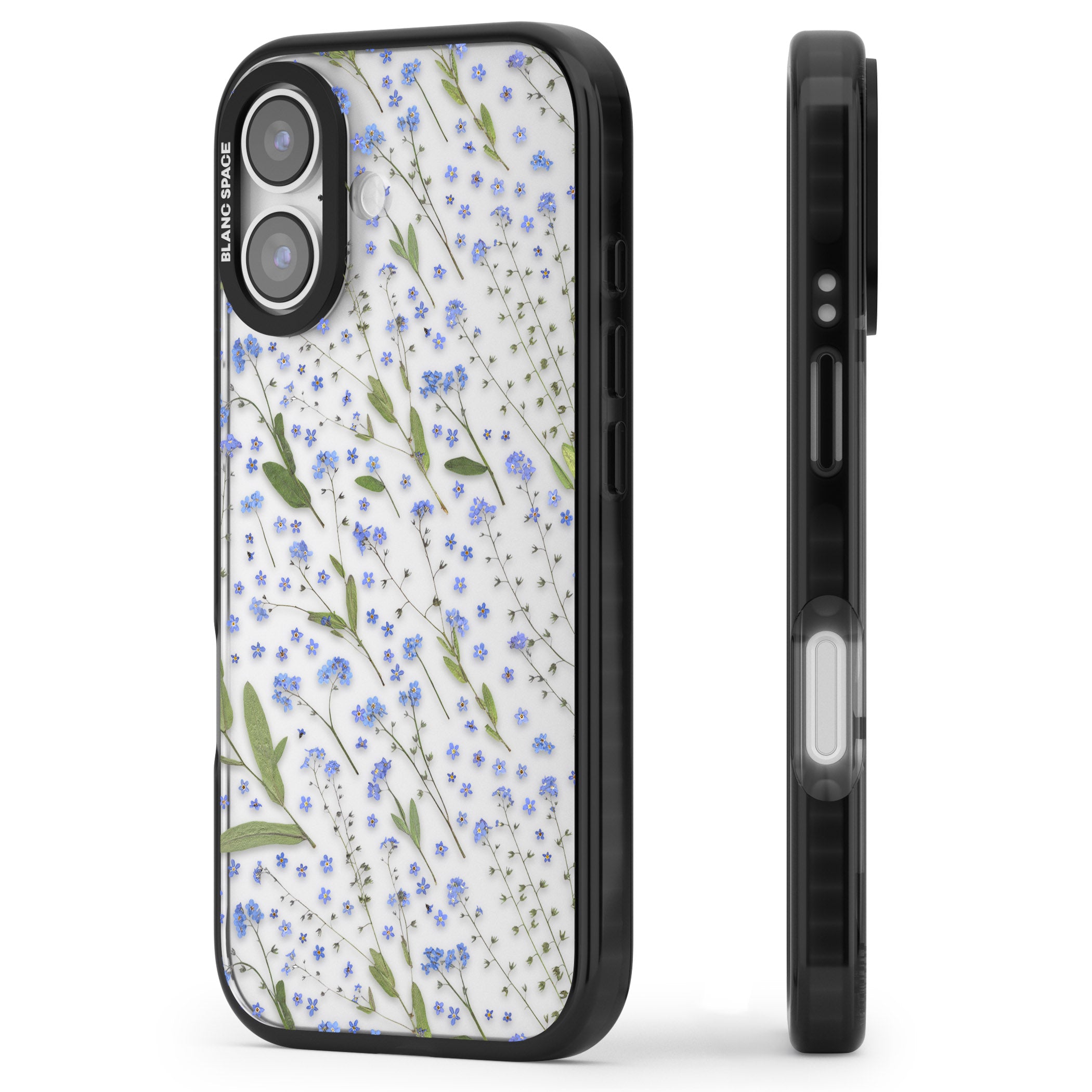 Blue Meadow Floral iPhone 17 Impact Black Phone Case Side Profile