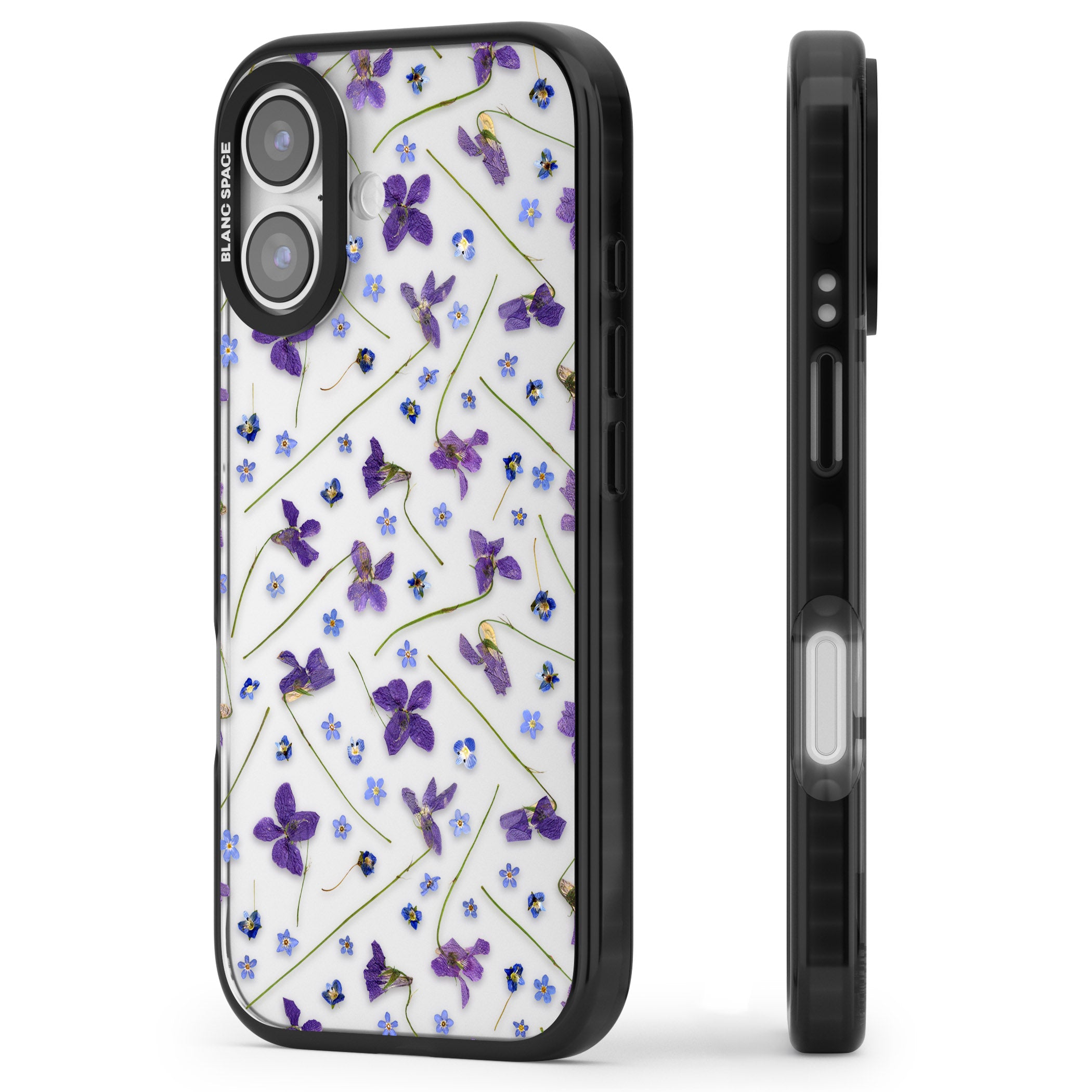 Pressed Violet Flower iPhone 17 Impact Black Phone Case Side Profile
