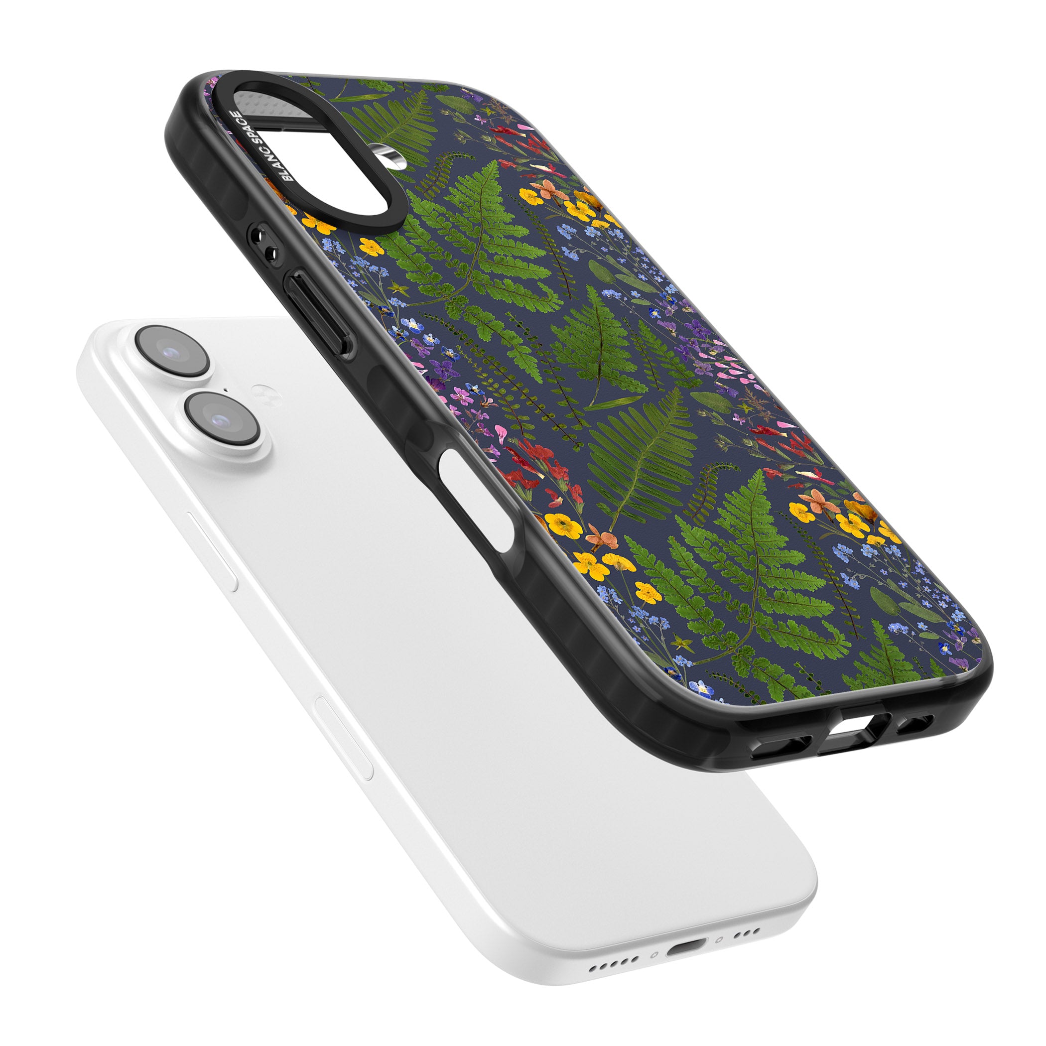 Busy Floral And Fern Design Navy iPhone 17 Impact Black Phone Case Colours