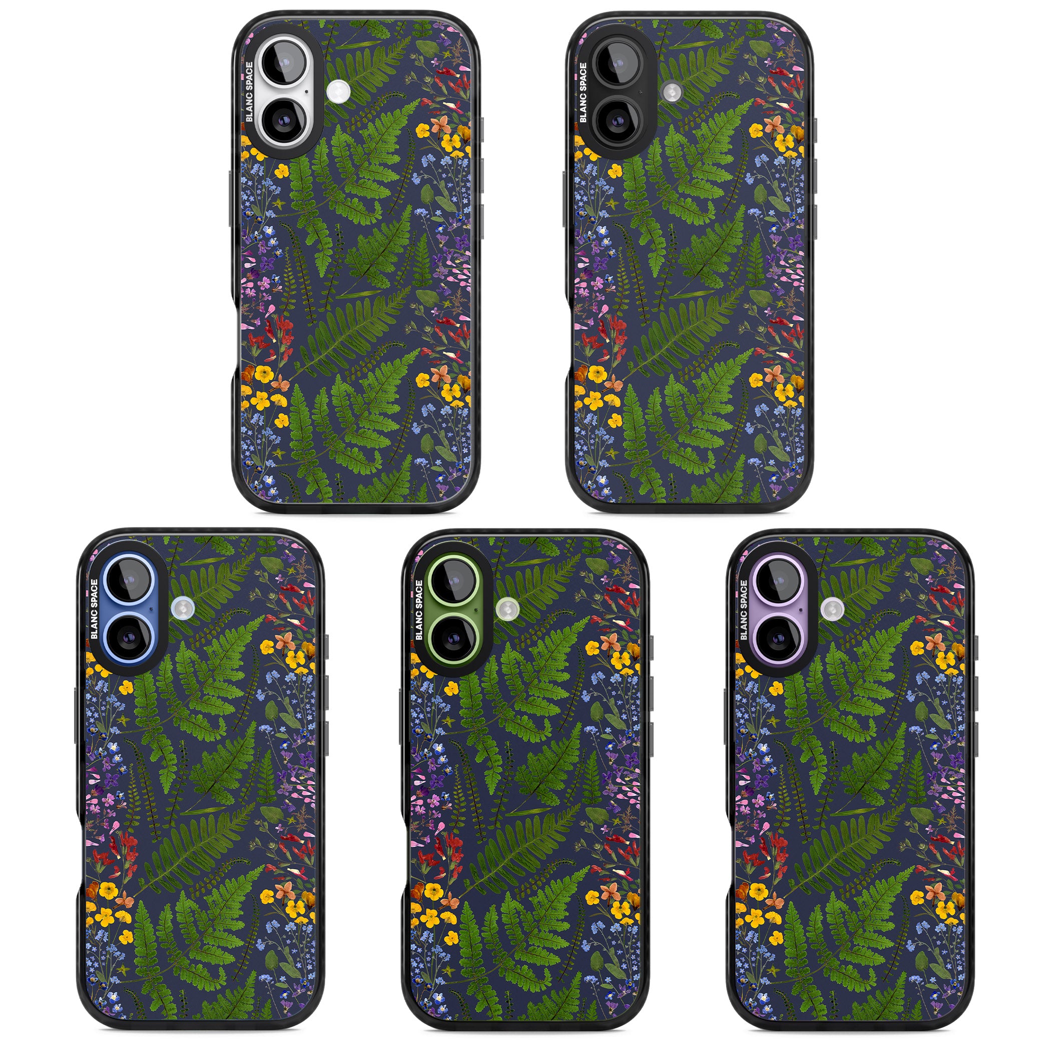 Busy Floral And Fern Design Navy iPhone 17 Impact Black Phone Case APT Impact Protection