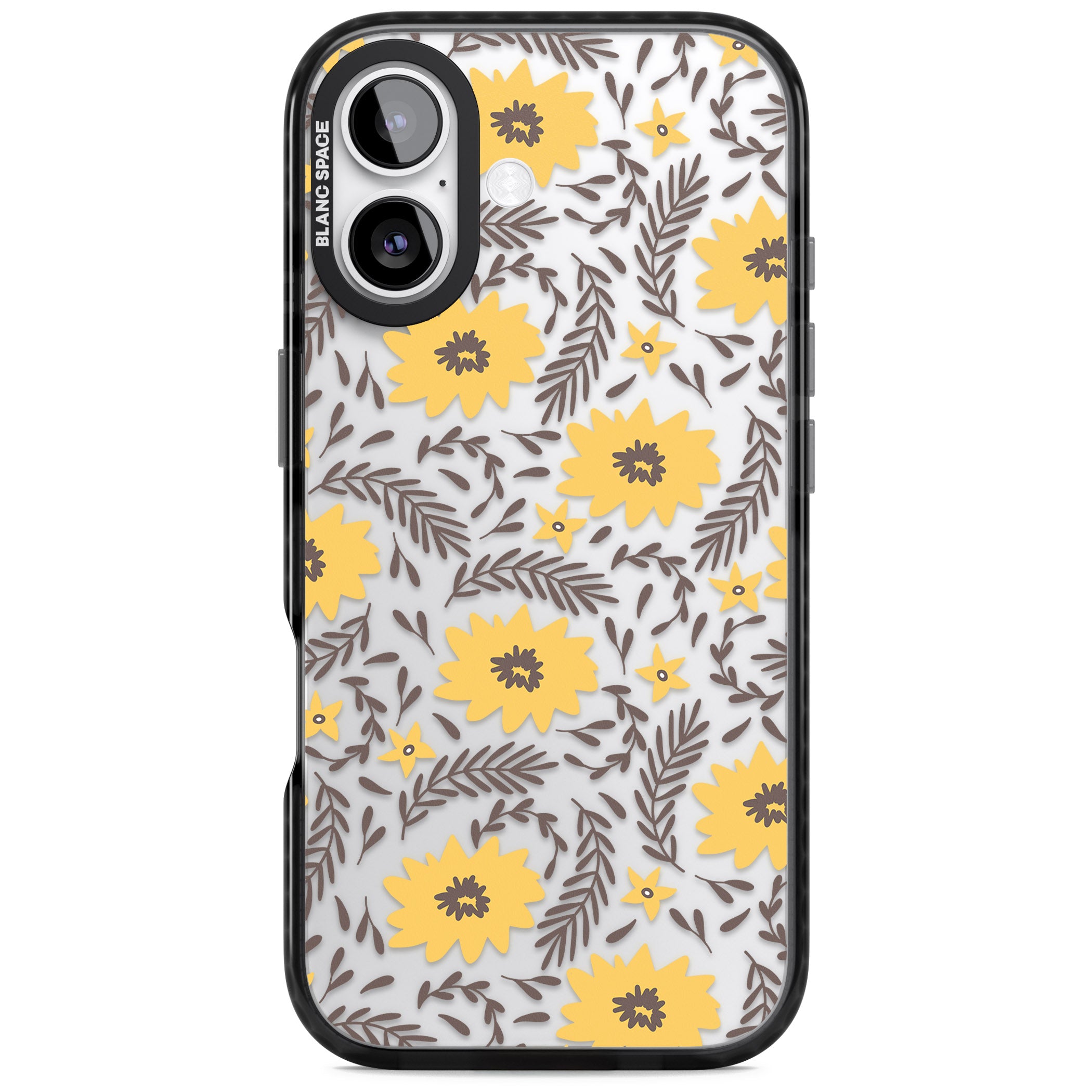 Yellow Blossoms Floral iPhone 17 Impact Black Phone Case