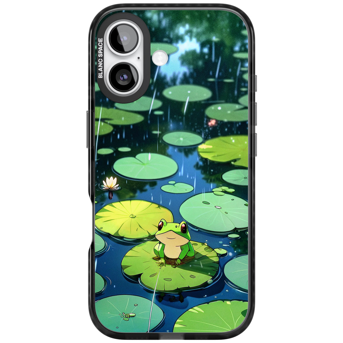Frog In Lily Pond iPhone 16 / iPhone 16 Plus / iPhone 17 Impact Black Phone Case front