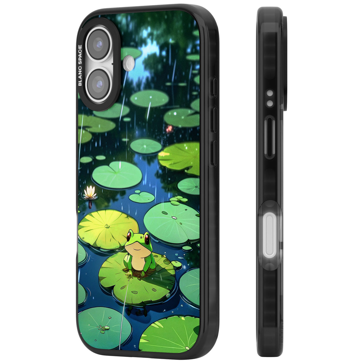 Frog In Lily Pond iPhone 16 / iPhone 16 Plus / iPhone 17 Impact Black Phone Case side