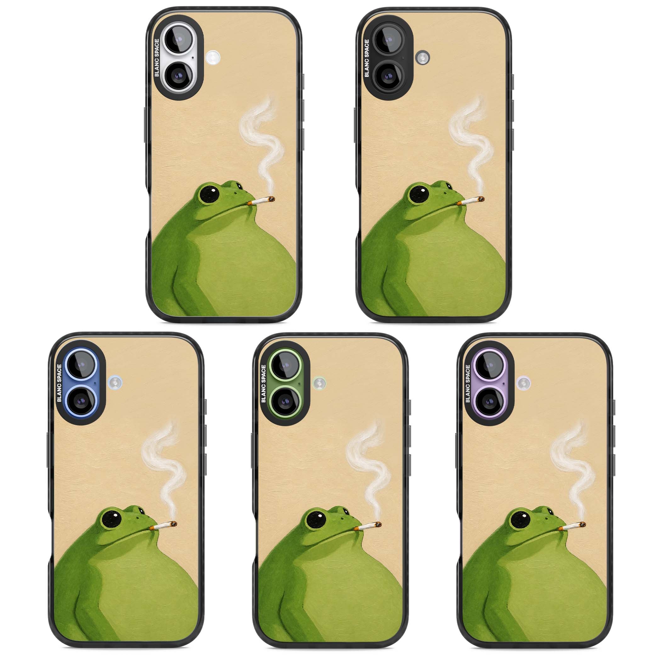 The Smoking Frog cottagecore iPhone case featuring a hand-painted green frog smoking a cigarette on a cream oil painting back | Clear Impact case for iPhone 17