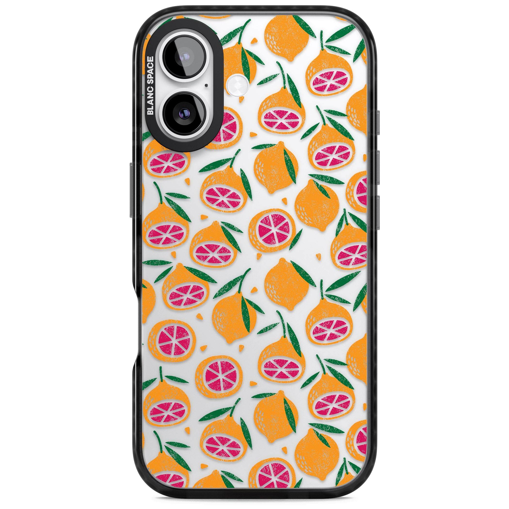 Blood Orange Fruit Pattern Transparent iPhone 17 Impact Black Phone Case