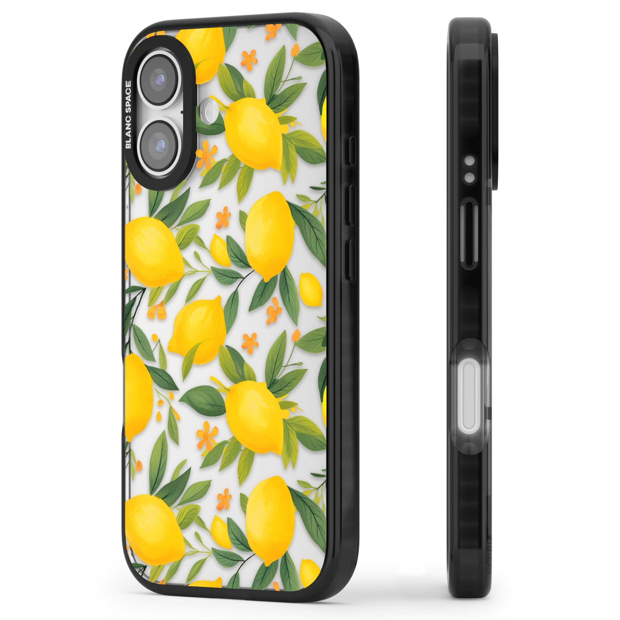 Lemon Pattern iPhone 17 Impact Black Phone Case Side Profile