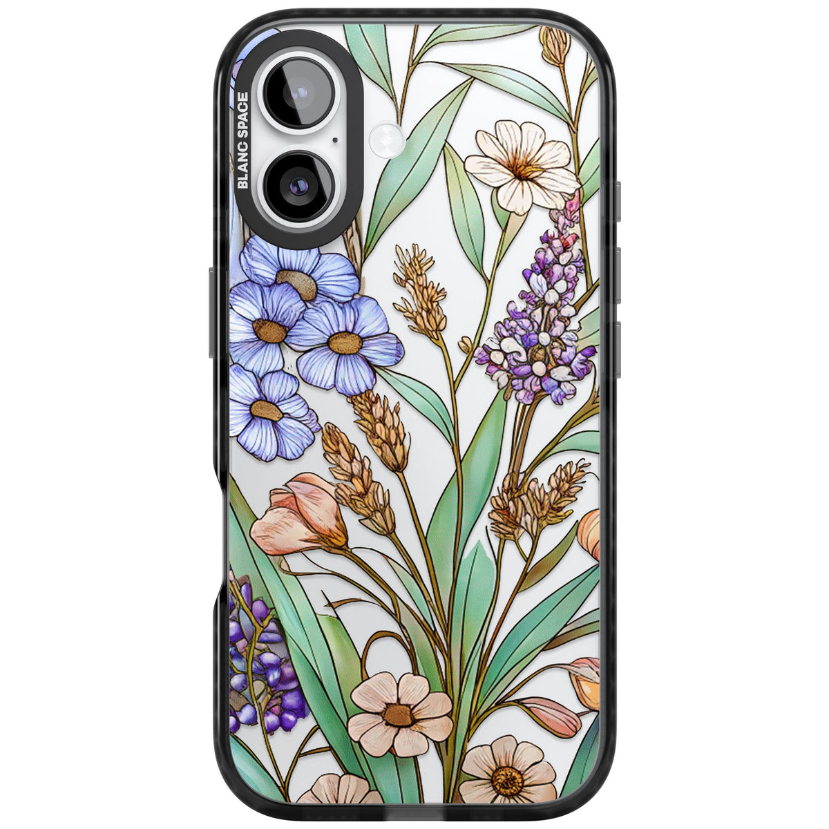 Glass Lavenders & Daisies iPhone 16 / iPhone 16 Plus / iPhone 17 Impact Black Phone Case front