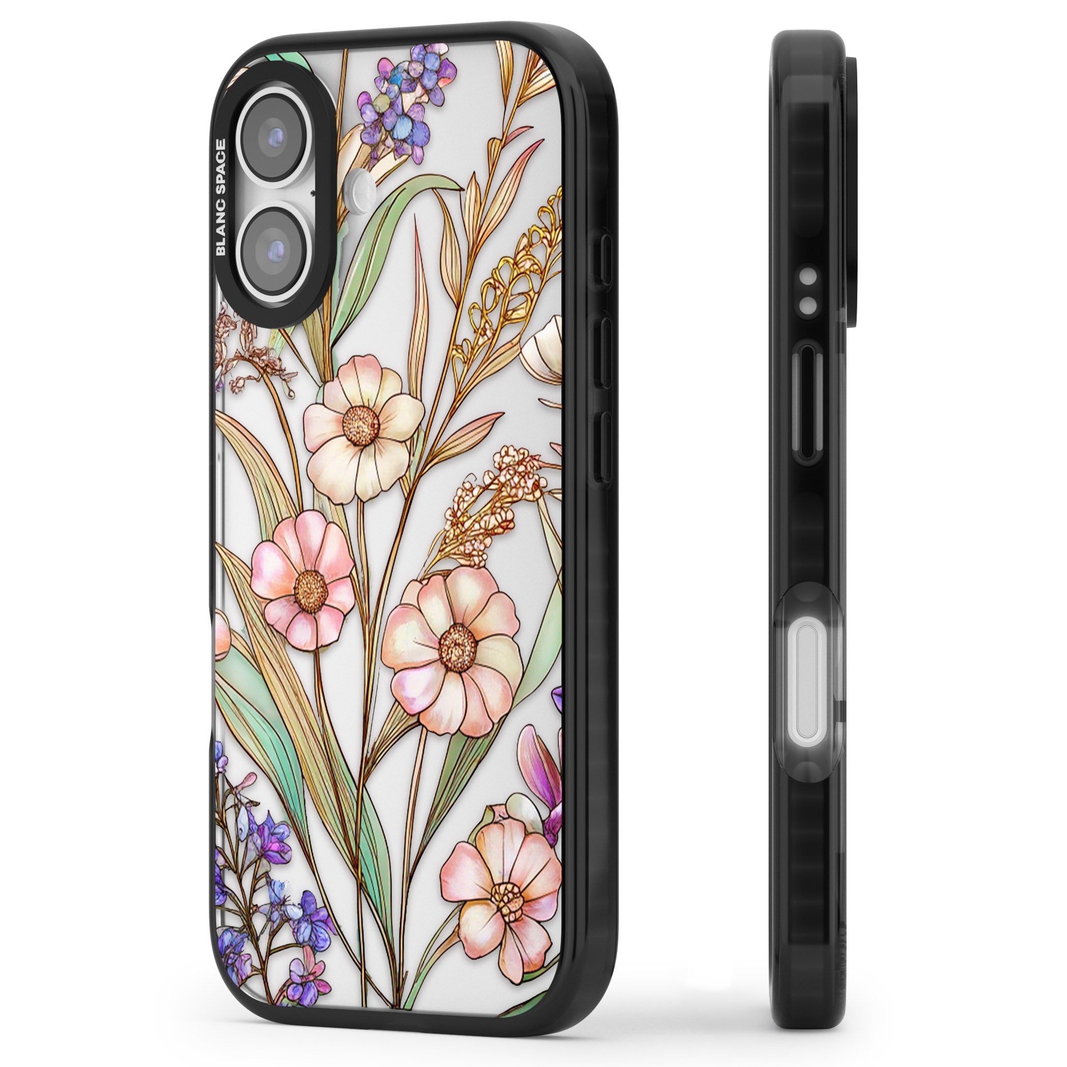 Glass Spring Flowers iPhone 17 Impact Black Phone Case Side Profile