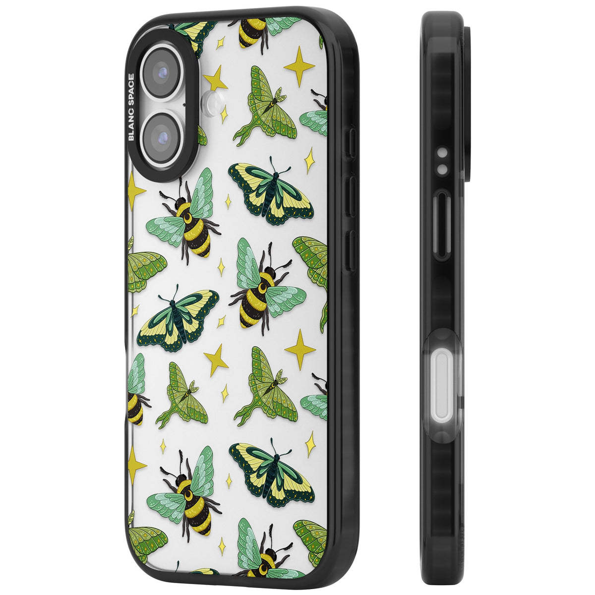 Bees and Moths iPhone 16 / iPhone 16 Plus / iPhone 17 Impact Black Phone Case side