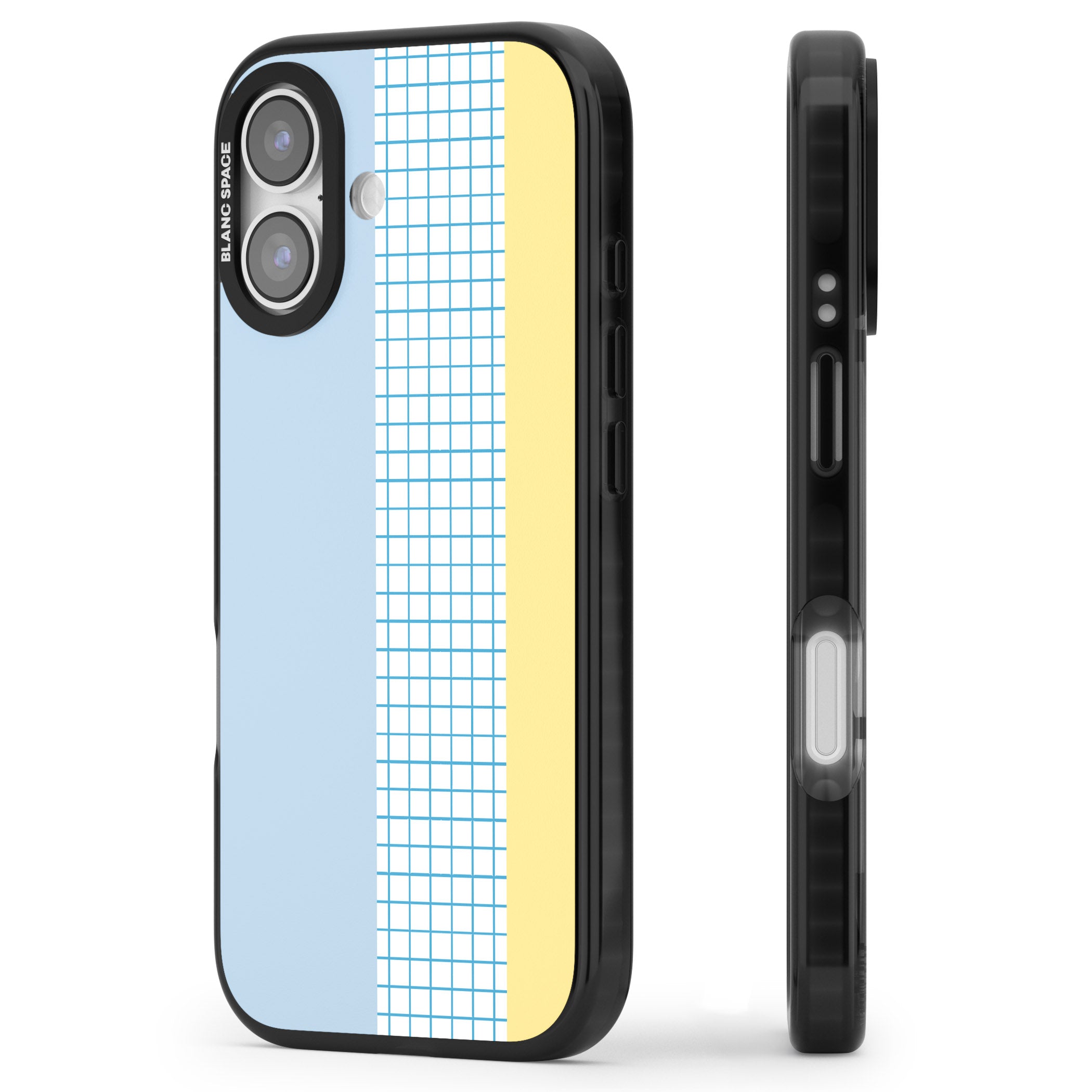 Abstract Grid Blue & Yellow iPhone 17 Impact Black Phone Case Side Profile