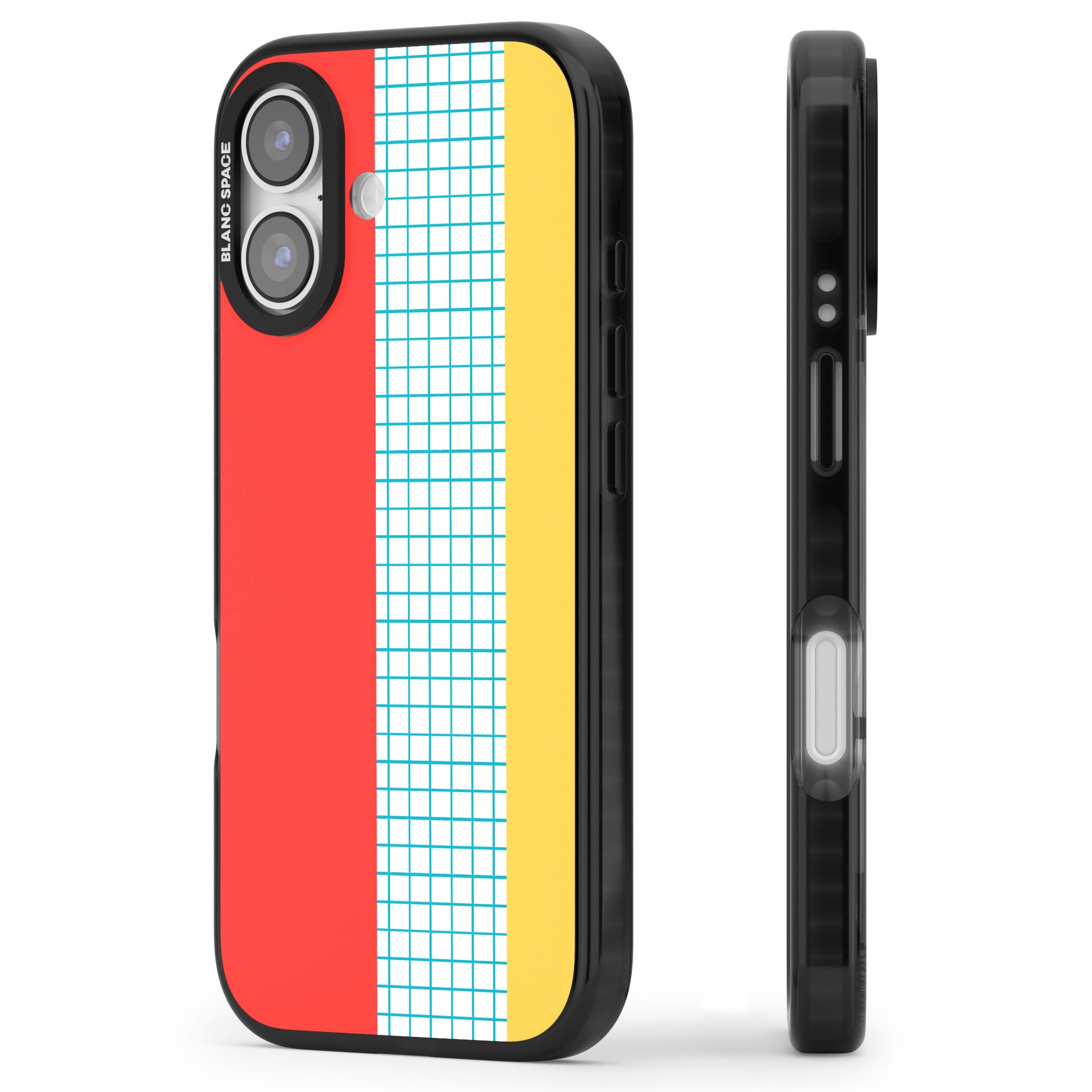 Abstract Grid Red, Blue, Yellow iPhone 17 Impact Black Phone Case Side Profile