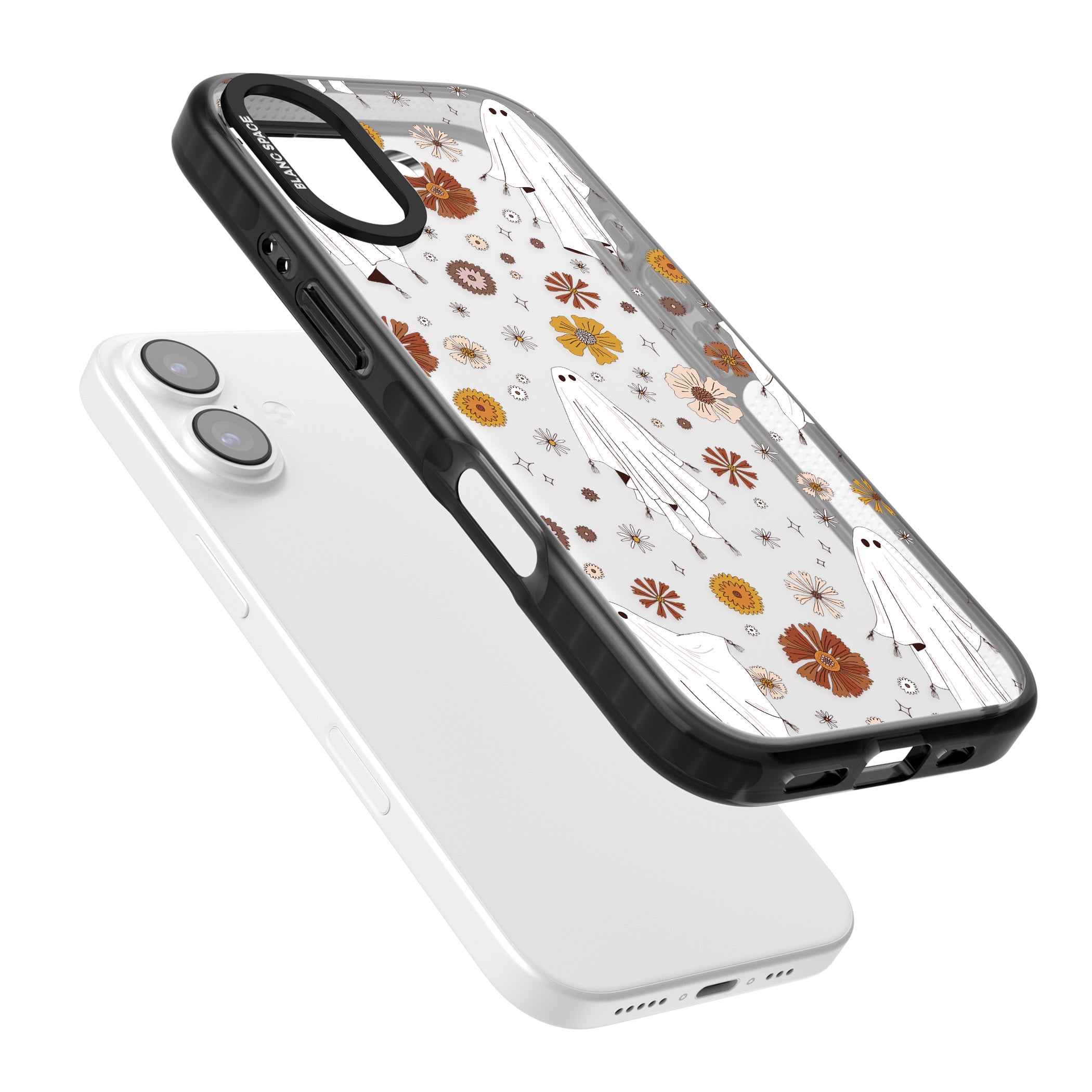 Halloween Ghosts And Flowers iPhone 17 Impact Black Phone Case Colours