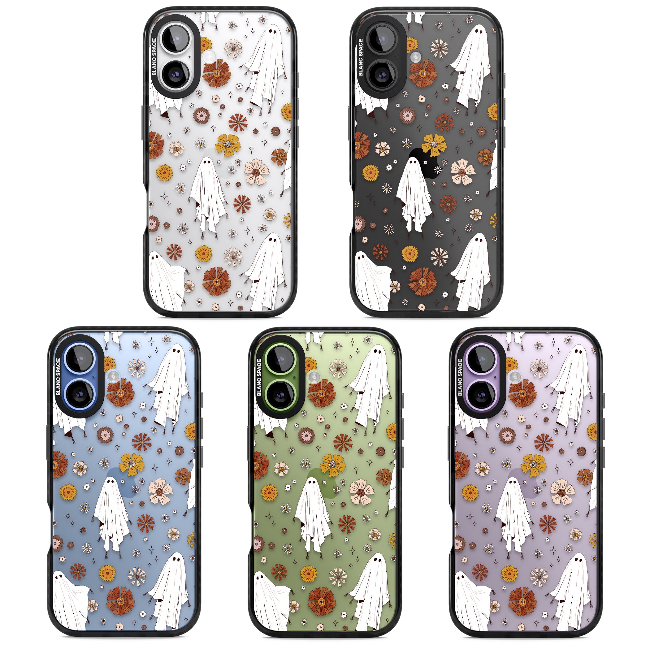 Halloween Ghosts And Flowers iPhone 17 Impact Black Phone Case APT Impact Protection