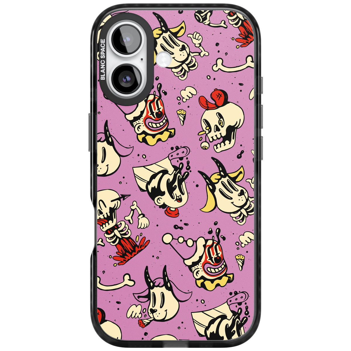 Violet Mischief iPhone 16 / iPhone 16 Plus / iPhone 17 Impact Black Phone Case front