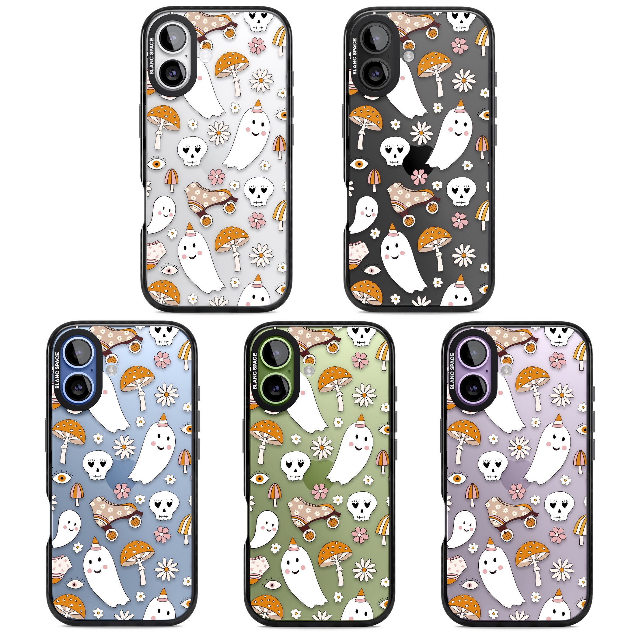 Cute Ghost And Skulls Pattern iPhone 17 Impact Black Phone Case APT Impact Protection