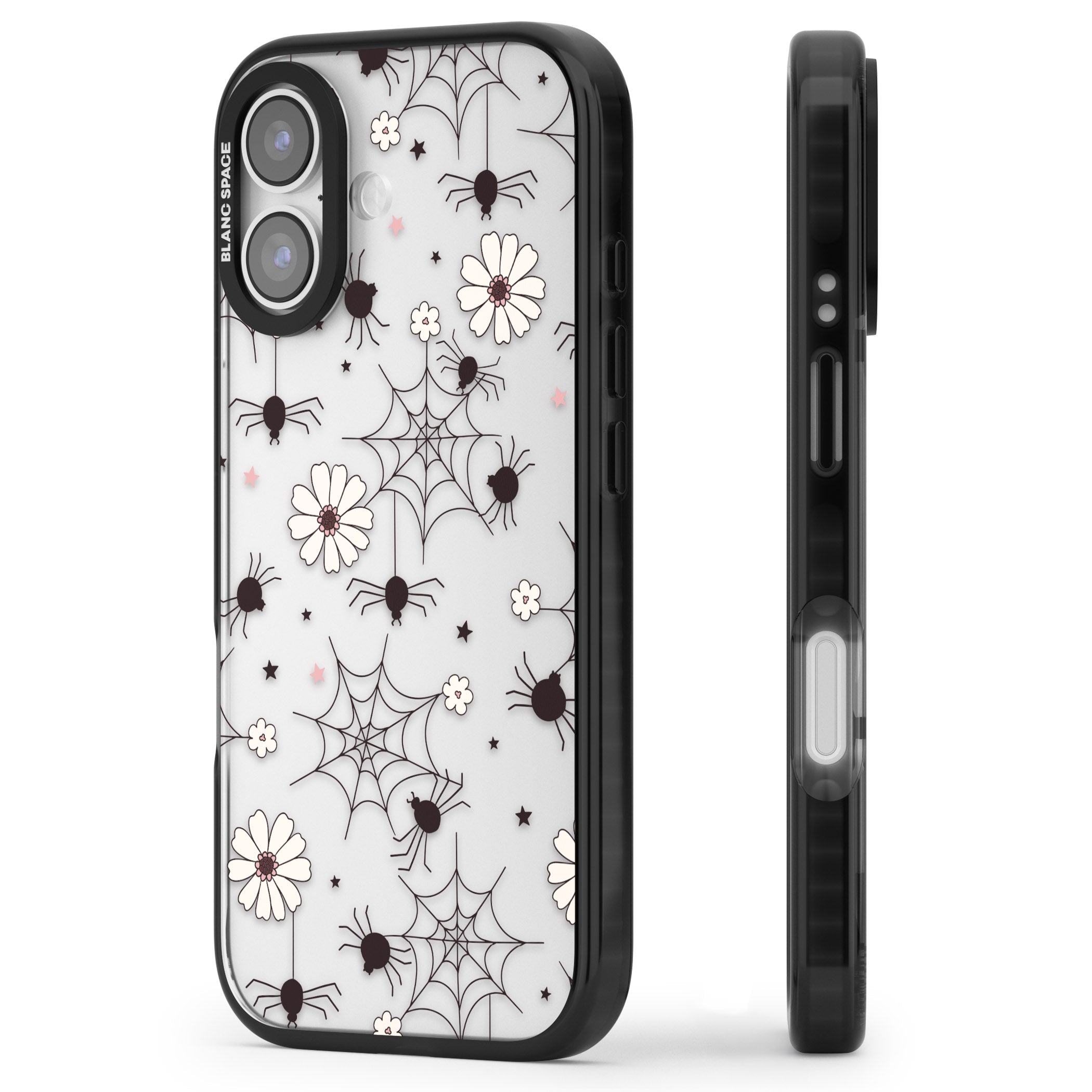 Spiders And Flowers Pattern iPhone 17 Impact Black Phone Case Side Profile