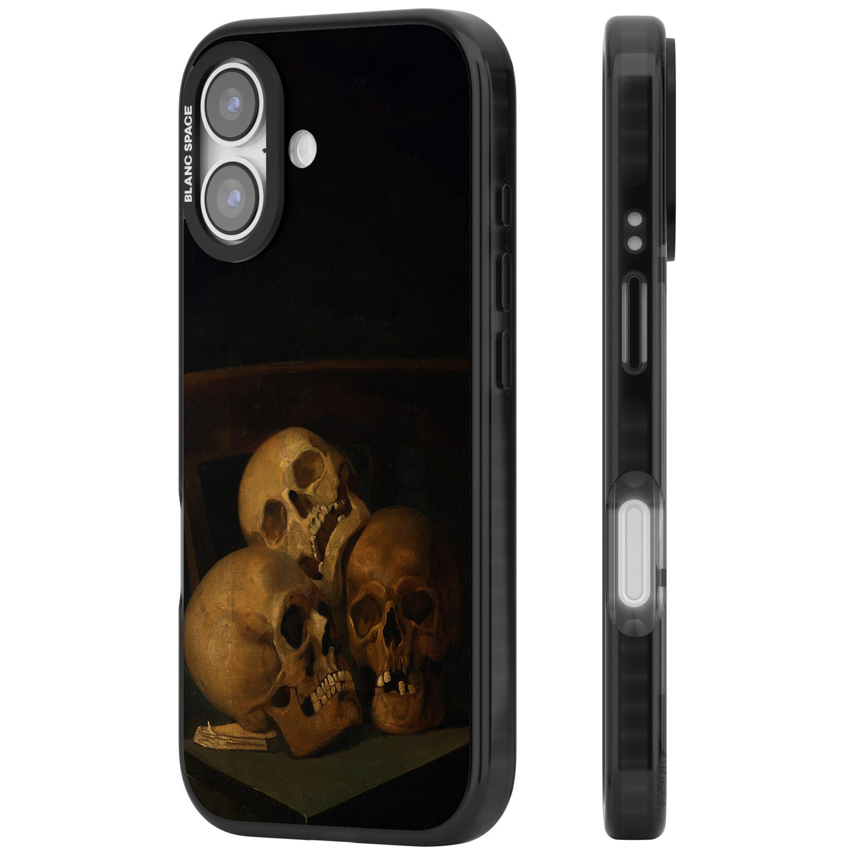 Still Life Of Three Skulls iPhone 16 / iPhone 16 Plus / iPhone 17 Impact Black Phone Case side