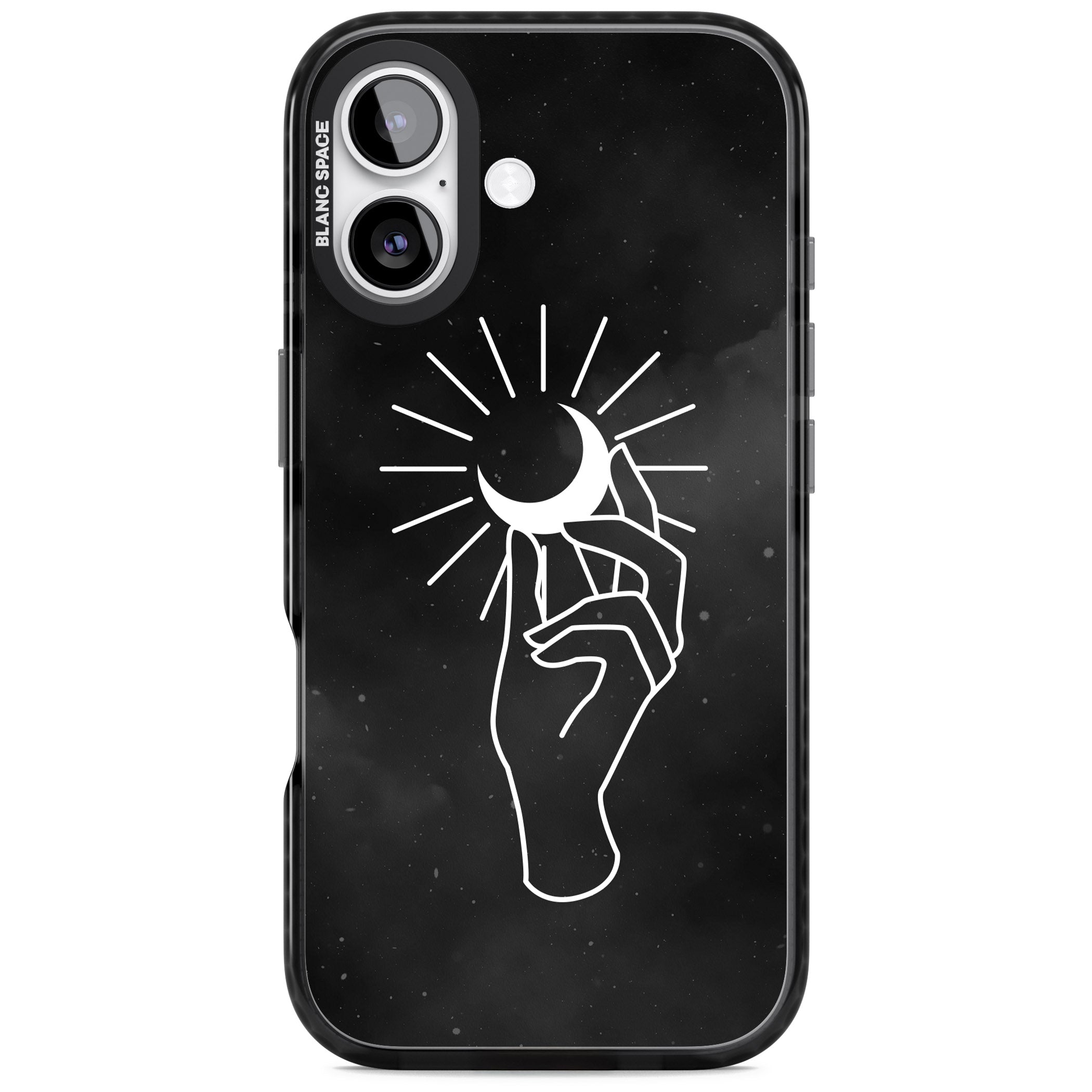 Hand Holding Celestial Moon iPhone 17 Impact Black Phone Case