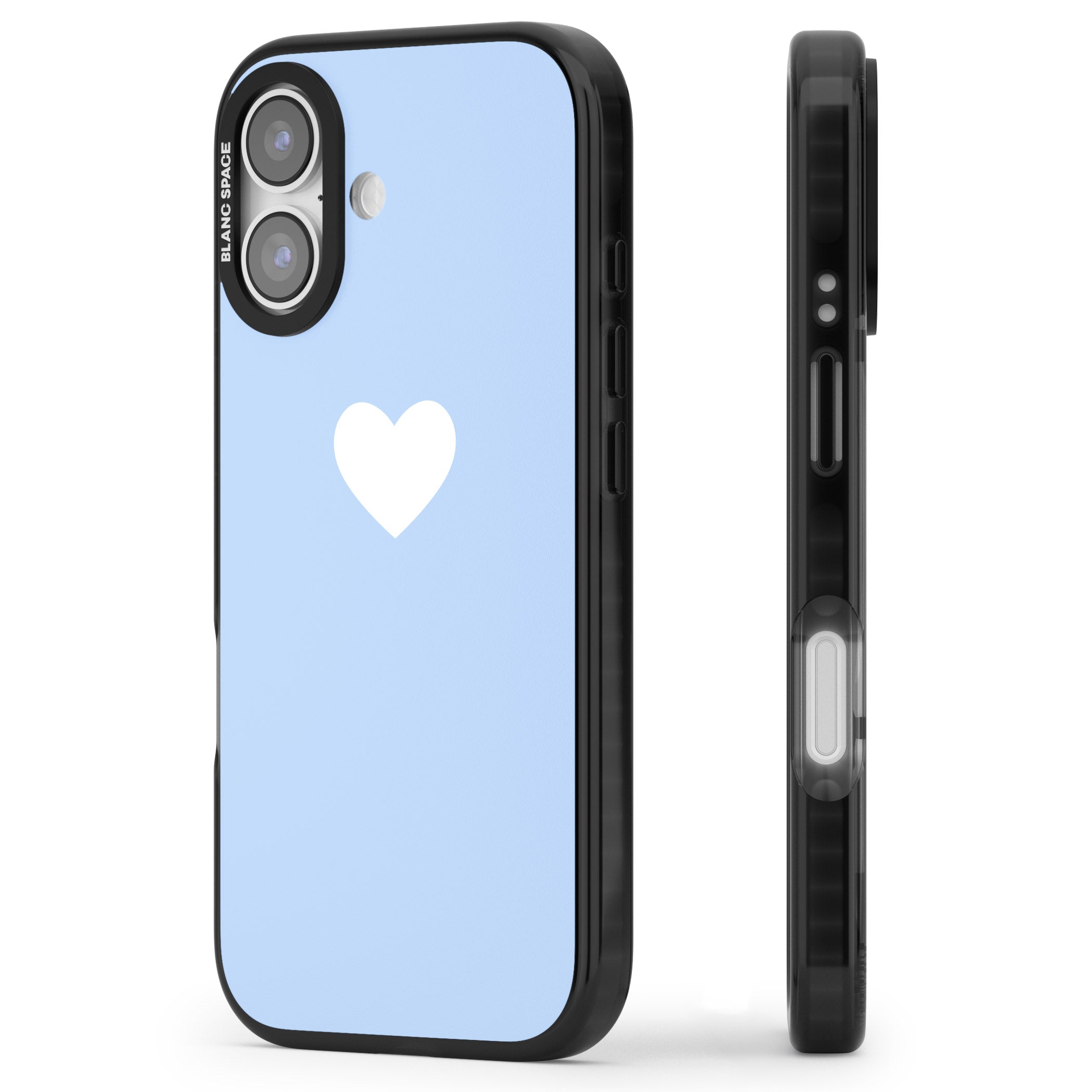 Single Heart Design: White & Baby Blue iPhone 17 Impact Black Phone Case Side Profile