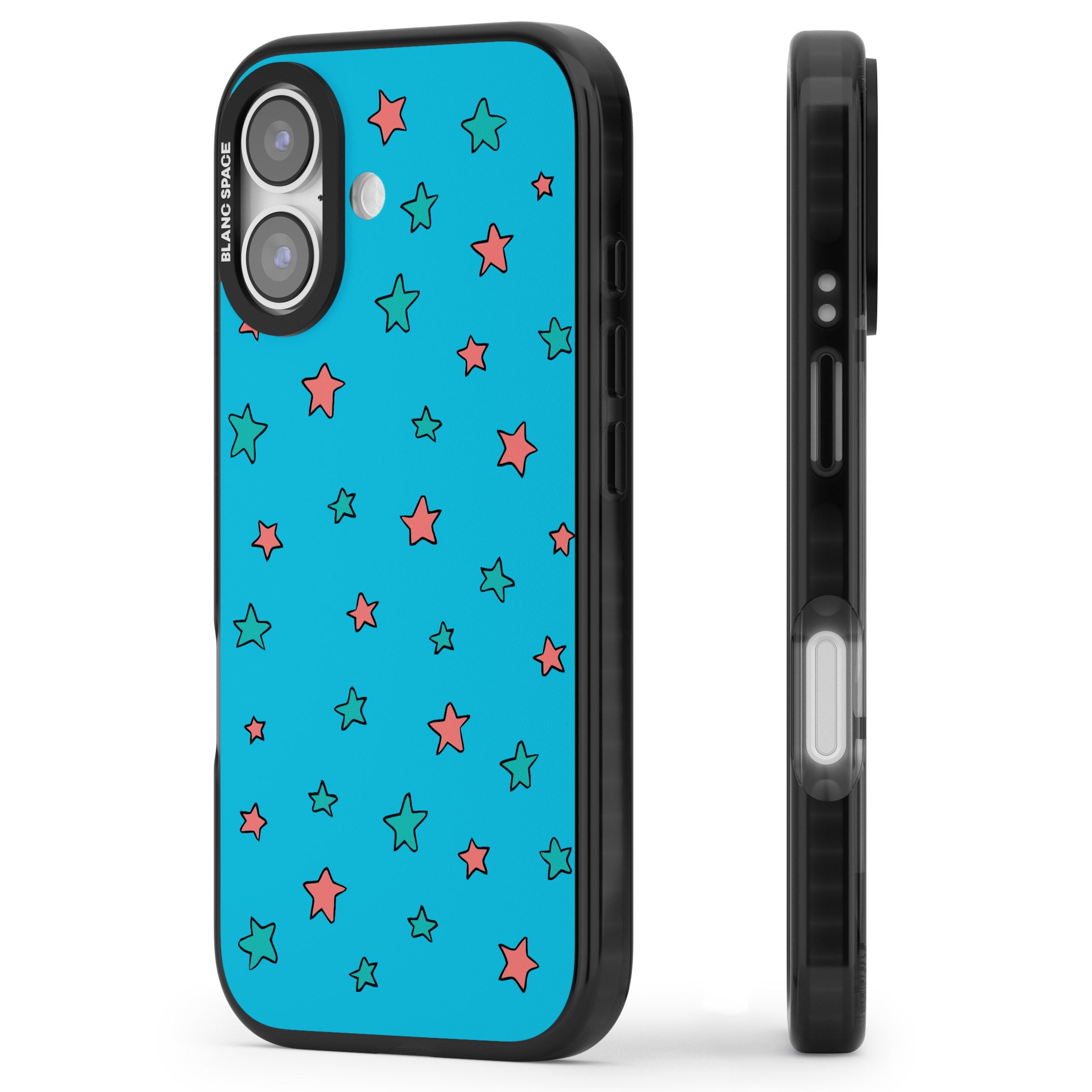 Blue Heartstopper Stars Pattern iPhone 17 Impact Black Phone Case Side Profile