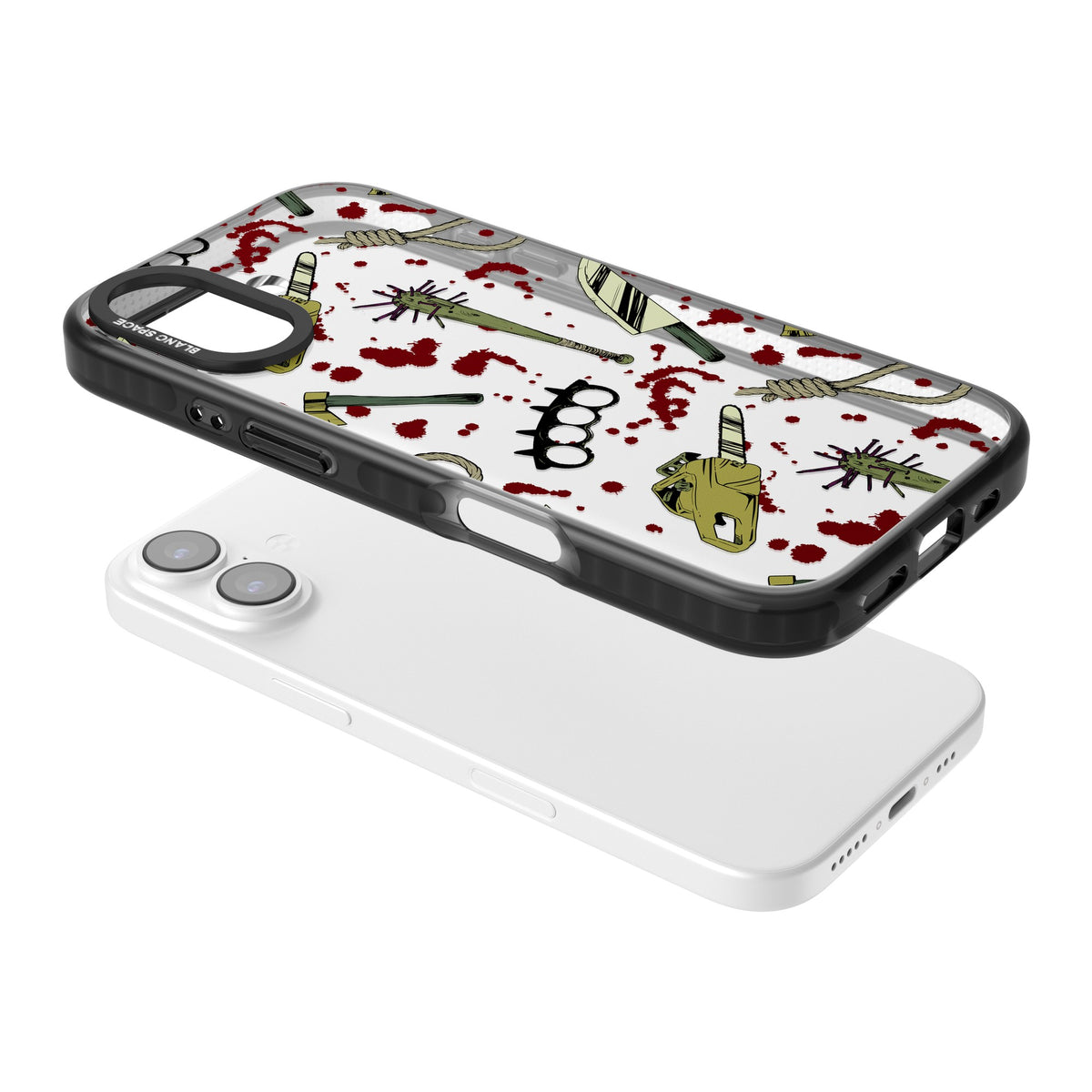 Movie Massacre iPhone 16 / iPhone 16 Plus / iPhone 17 Impact Black Phone Case angled