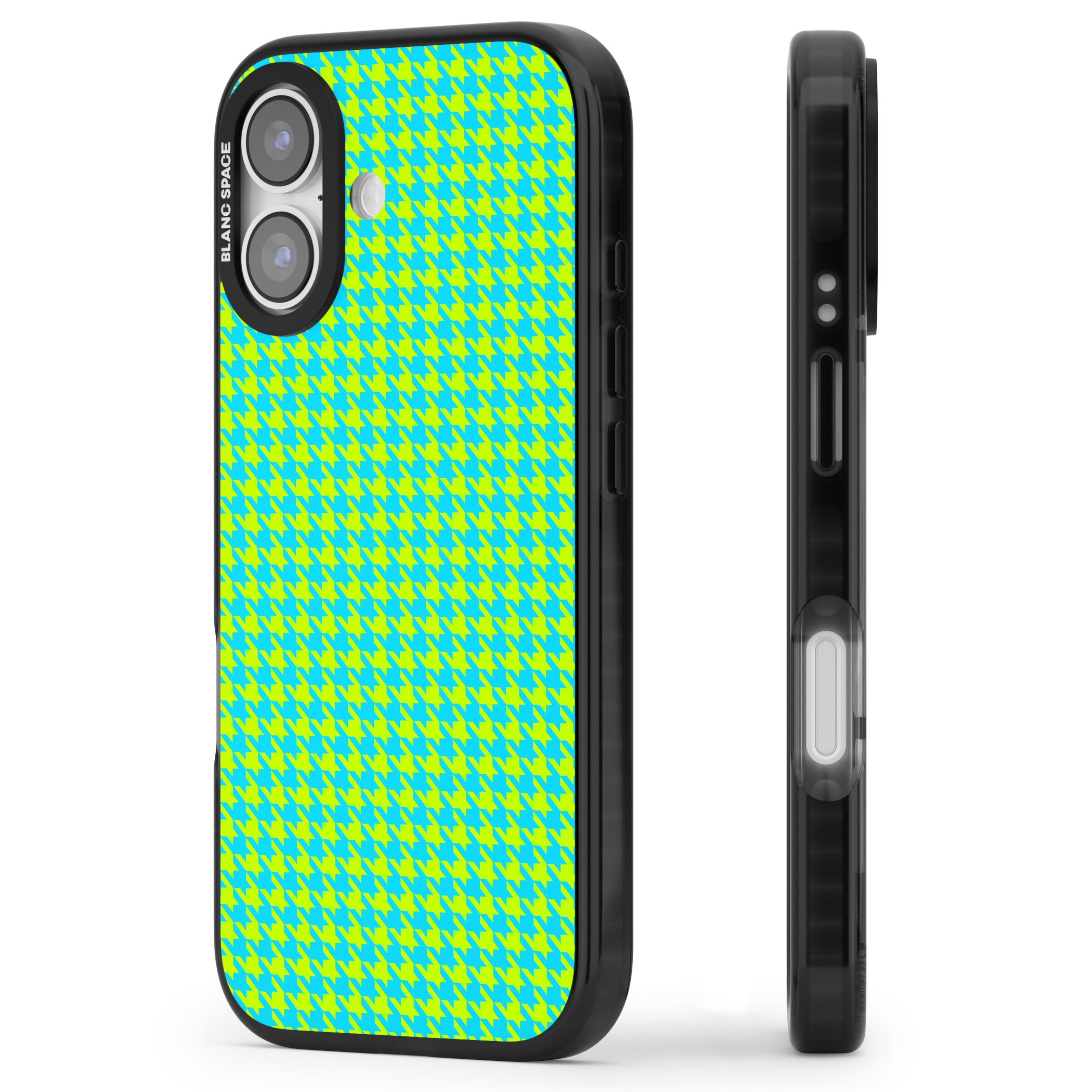 Neon Lime & Turquoise Houndstooth iPhone 17 Impact Black Phone Case Side Profile
