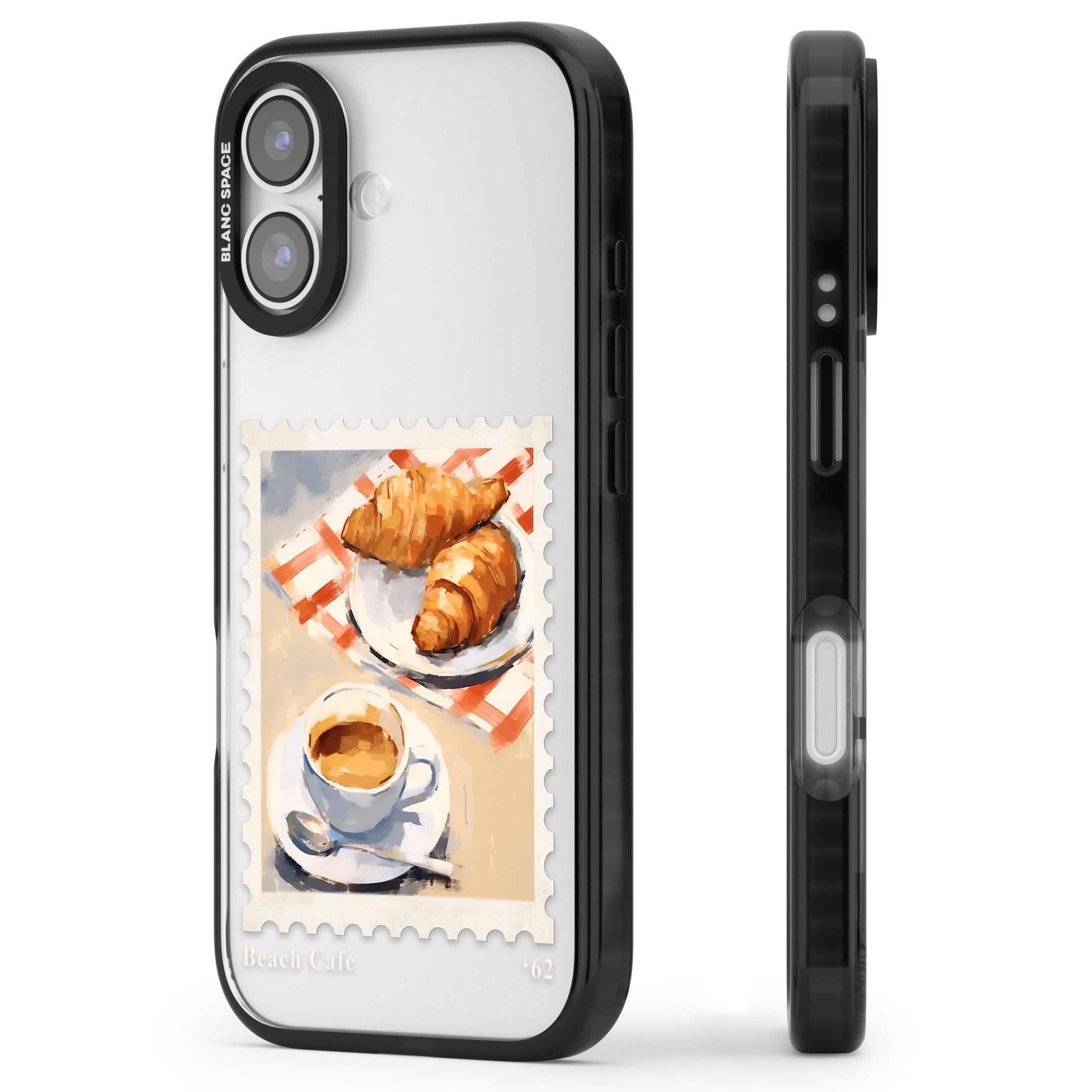 Cafe Stamp iPhone 17 Impact Black Phone Case Side Profile