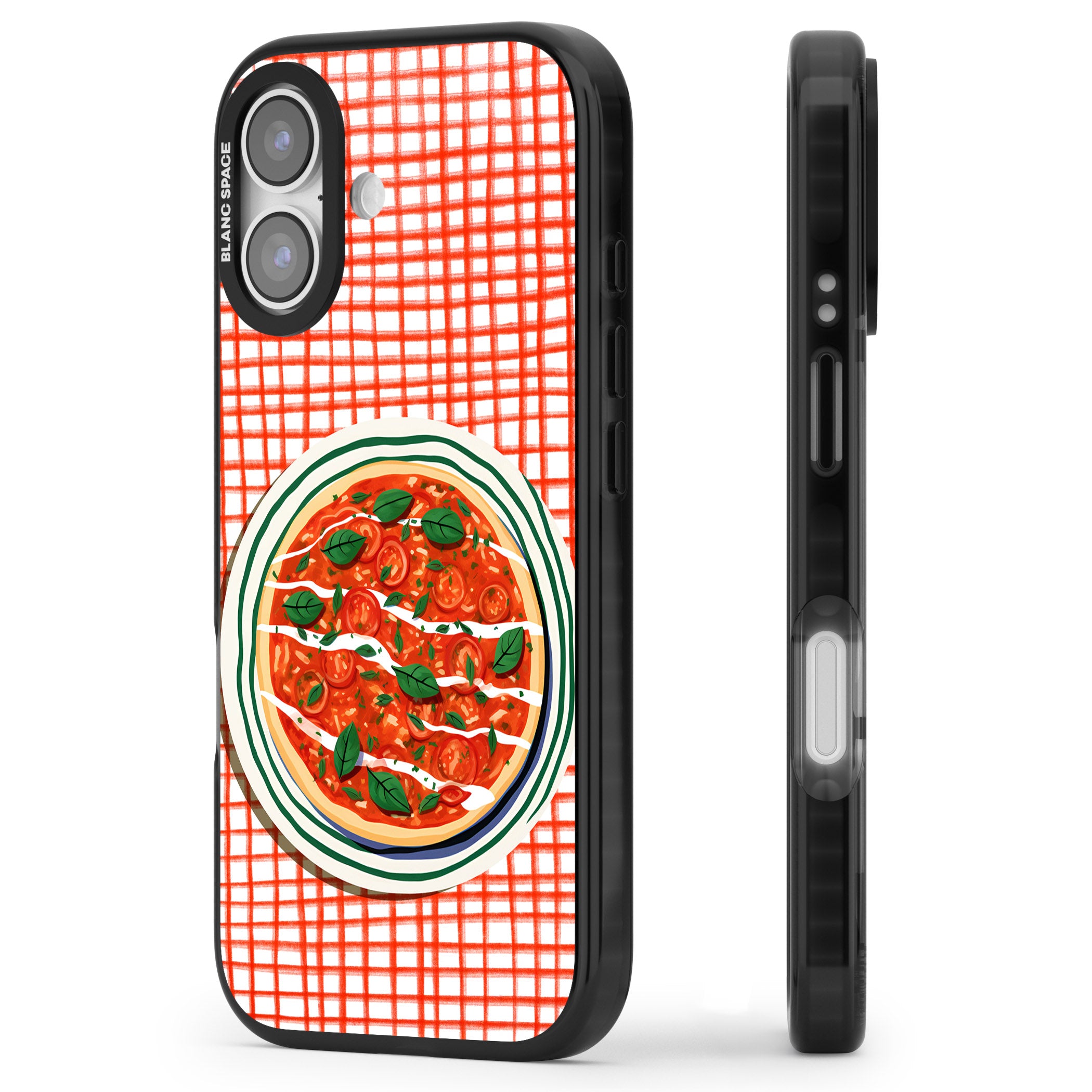 Margherita On Red Check iPhone 17 Impact Black Phone Case Side Profile