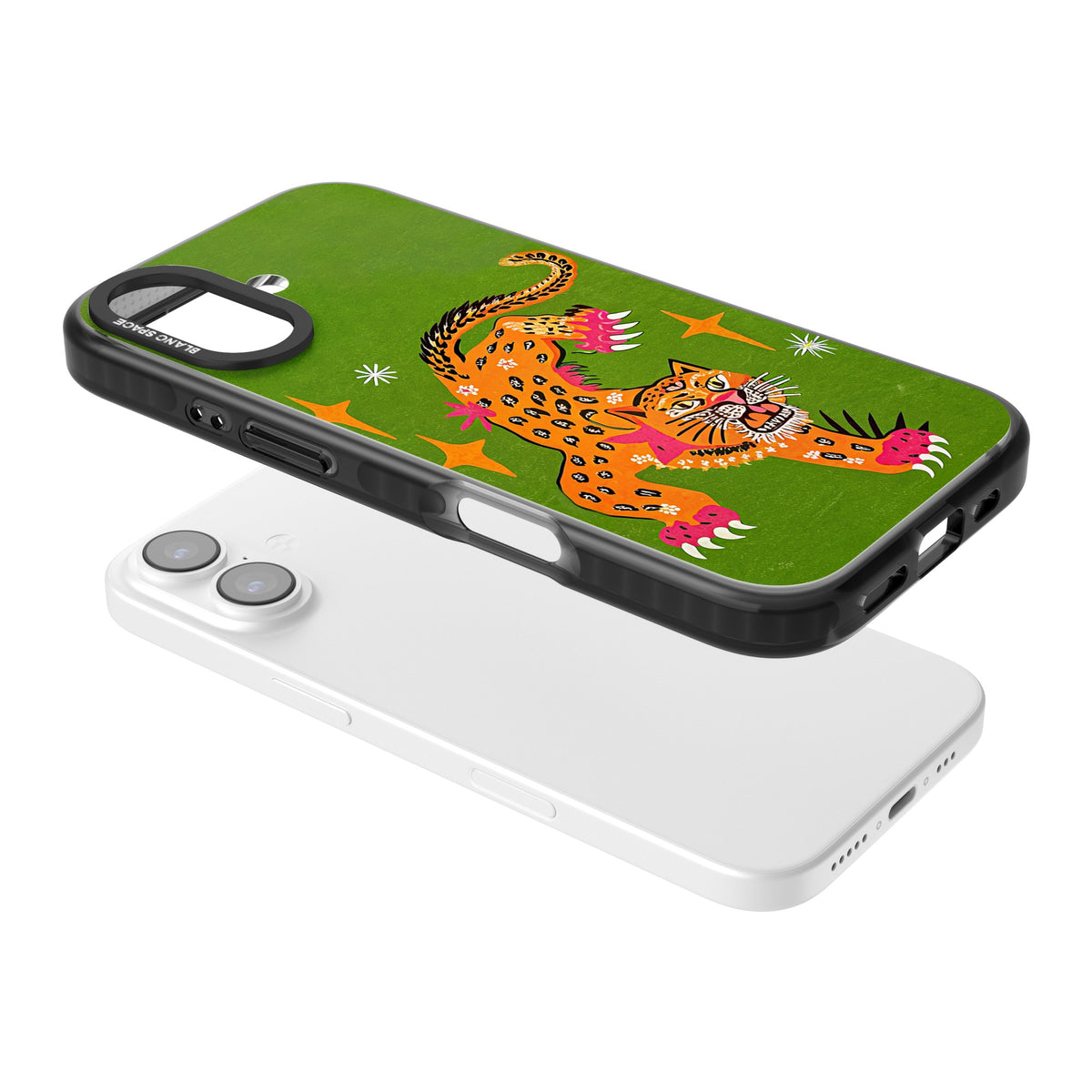 Fierce Jaguar iPhone 16 / iPhone 16 Plus / iPhone 17 Impact Black Phone Case angled
