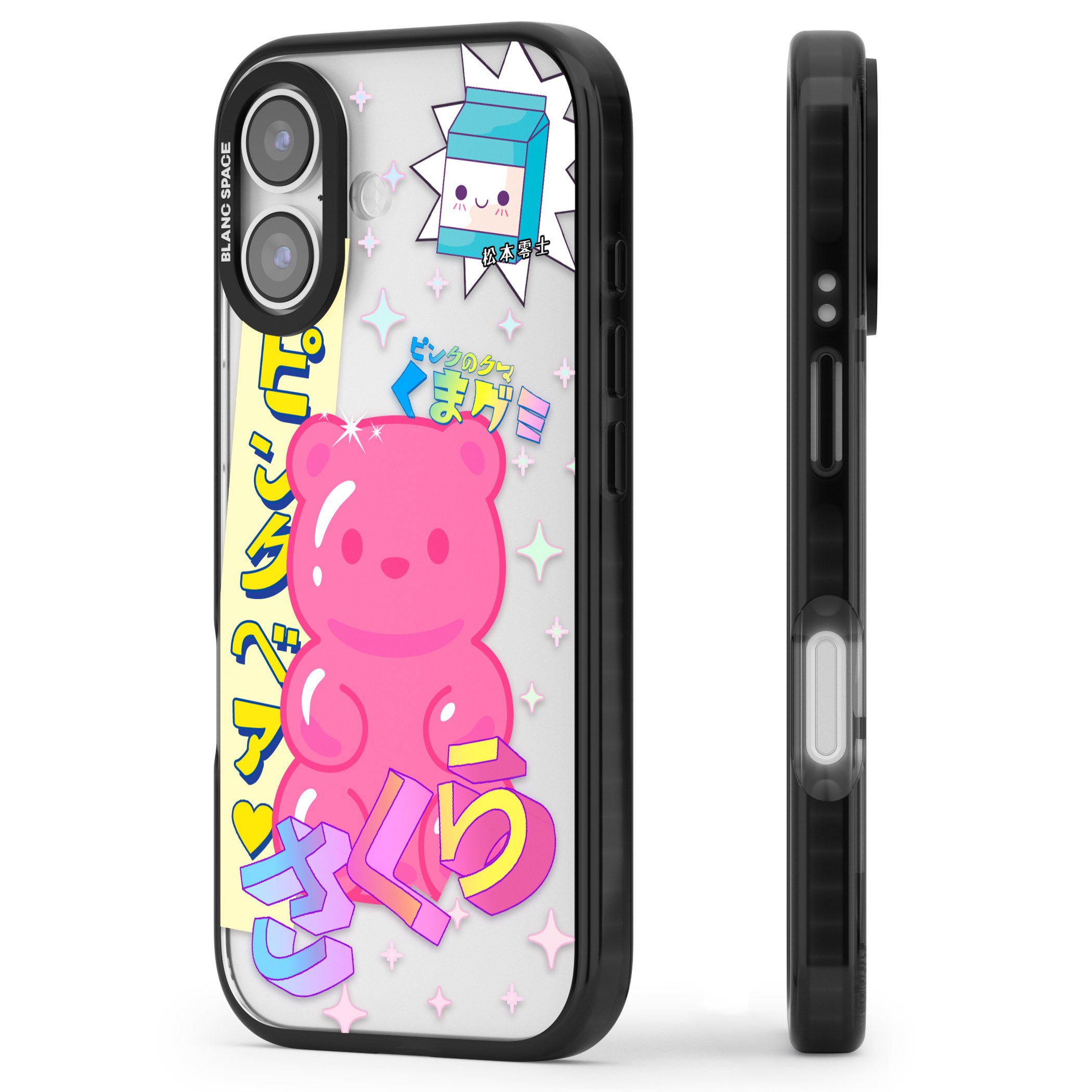 Kawaii Pink Bear Collage iPhone 17 Impact Black Phone Case Side Profile