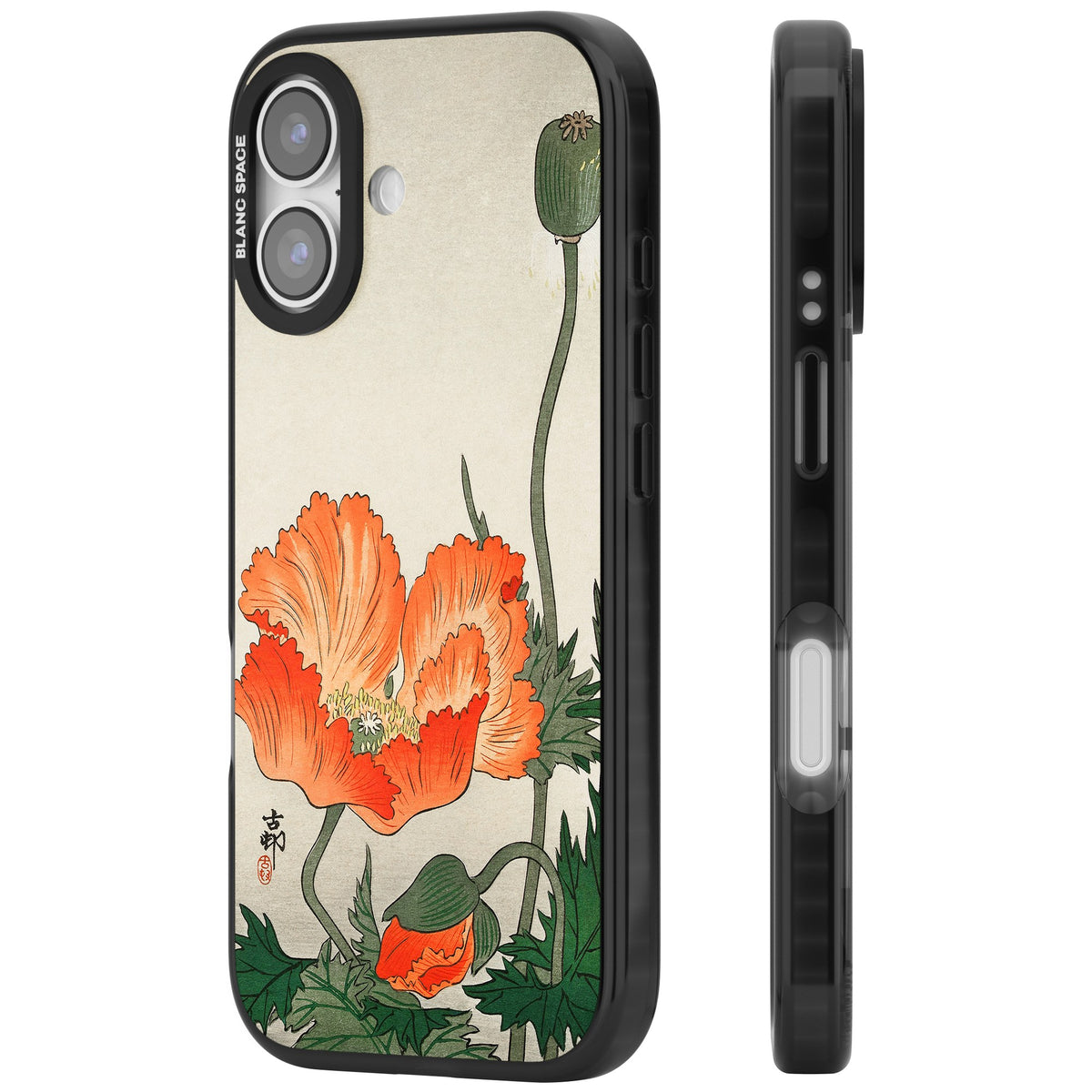 Birds And Plants By Ohara Koson iPhone 16 / iPhone 16 Plus / iPhone 17 Impact Black Phone Case side