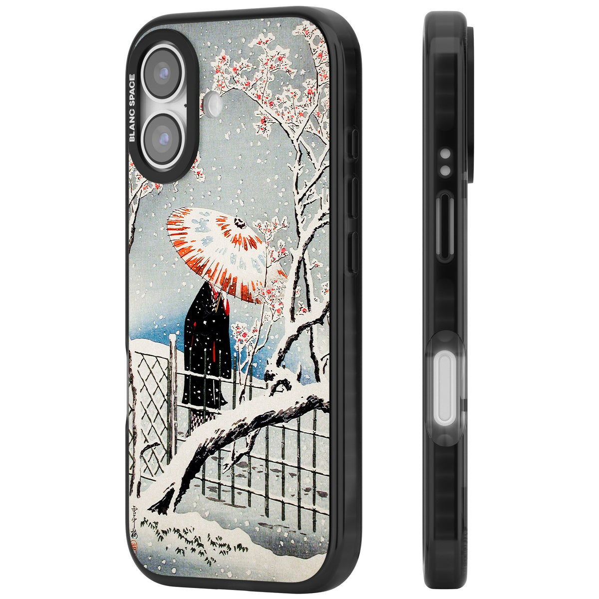 Plum Tree In Snow By Hiroaki Takahashi iPhone 16 / iPhone 16 Plus / iPhone 17 Impact Black Phone Case side