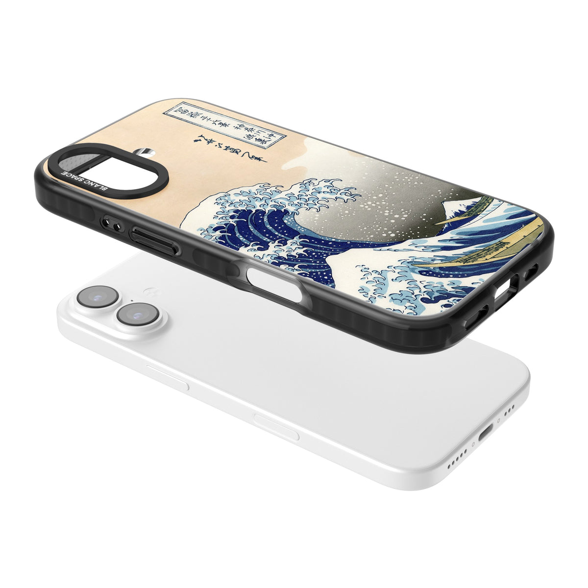 Great Wave iPhone 16 / iPhone 16 Plus / iPhone 17 Impact Black Phone Case angled