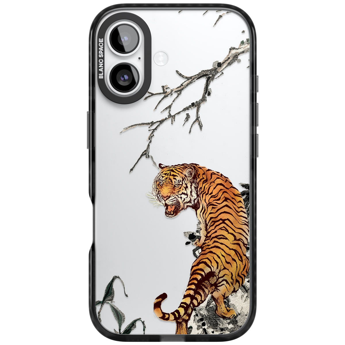 Roaring Tiger iPhone 16 / iPhone 16 Plus / iPhone 17 Impact Black Phone Case front