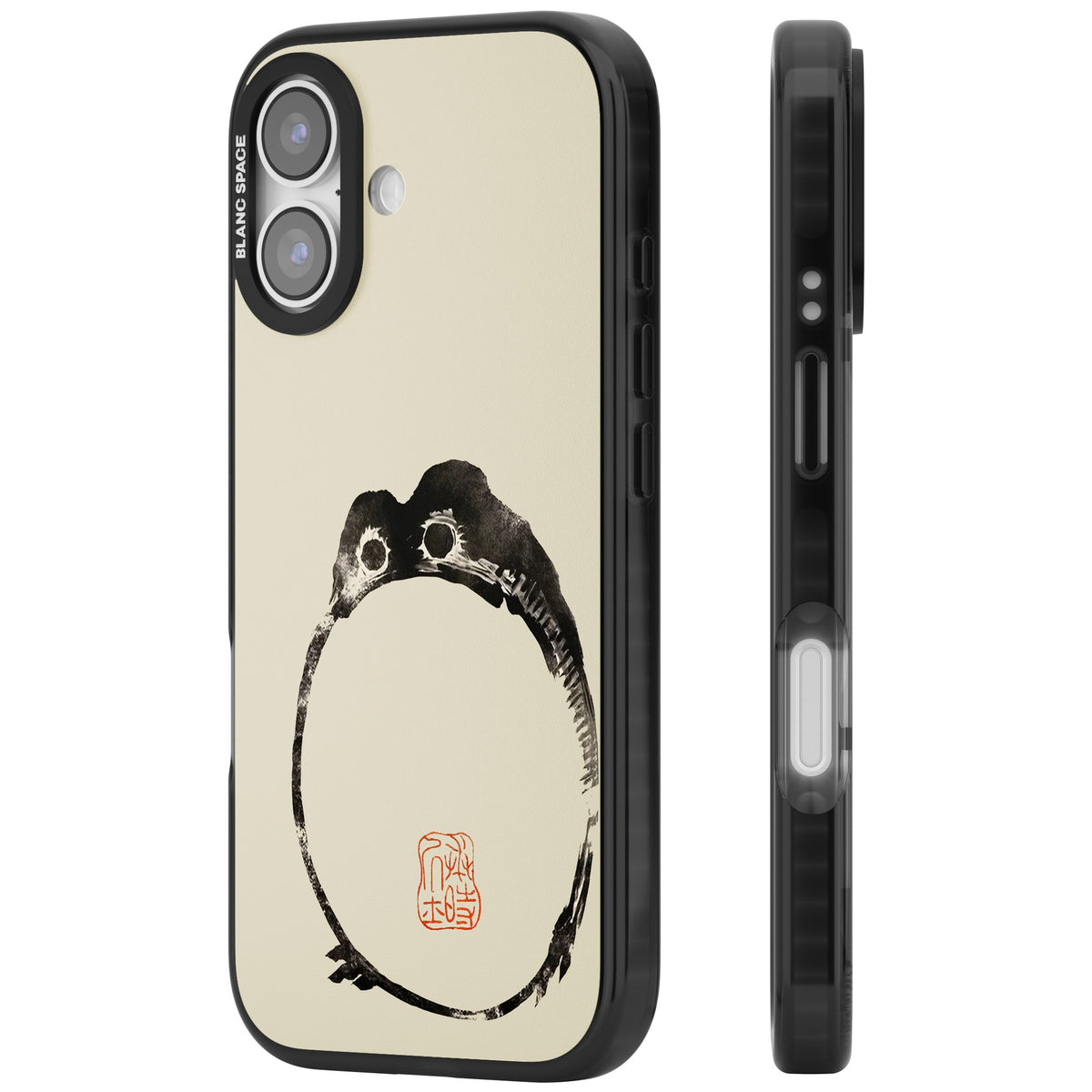 Matsumoto Hoji Round Frog iPhone 16 / iPhone 16 Plus / iPhone 17 Impact Black Phone Case side