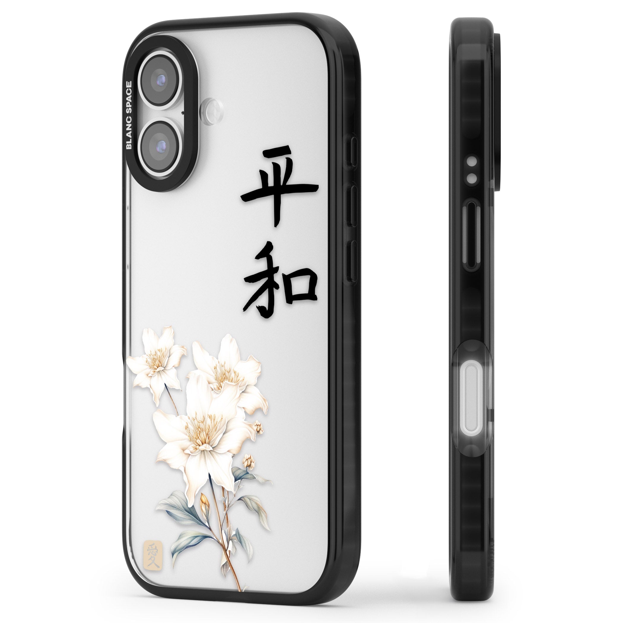 Peace And Flowers iPhone 17 Impact Black Phone Case Side Profile