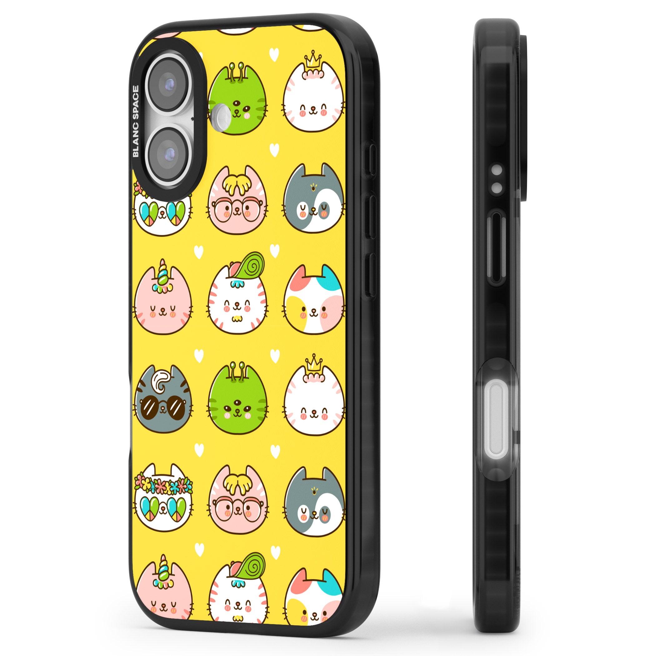 Mythical Cats Kawaii Pattern iPhone 17 Impact Black Phone Case Side Profile
