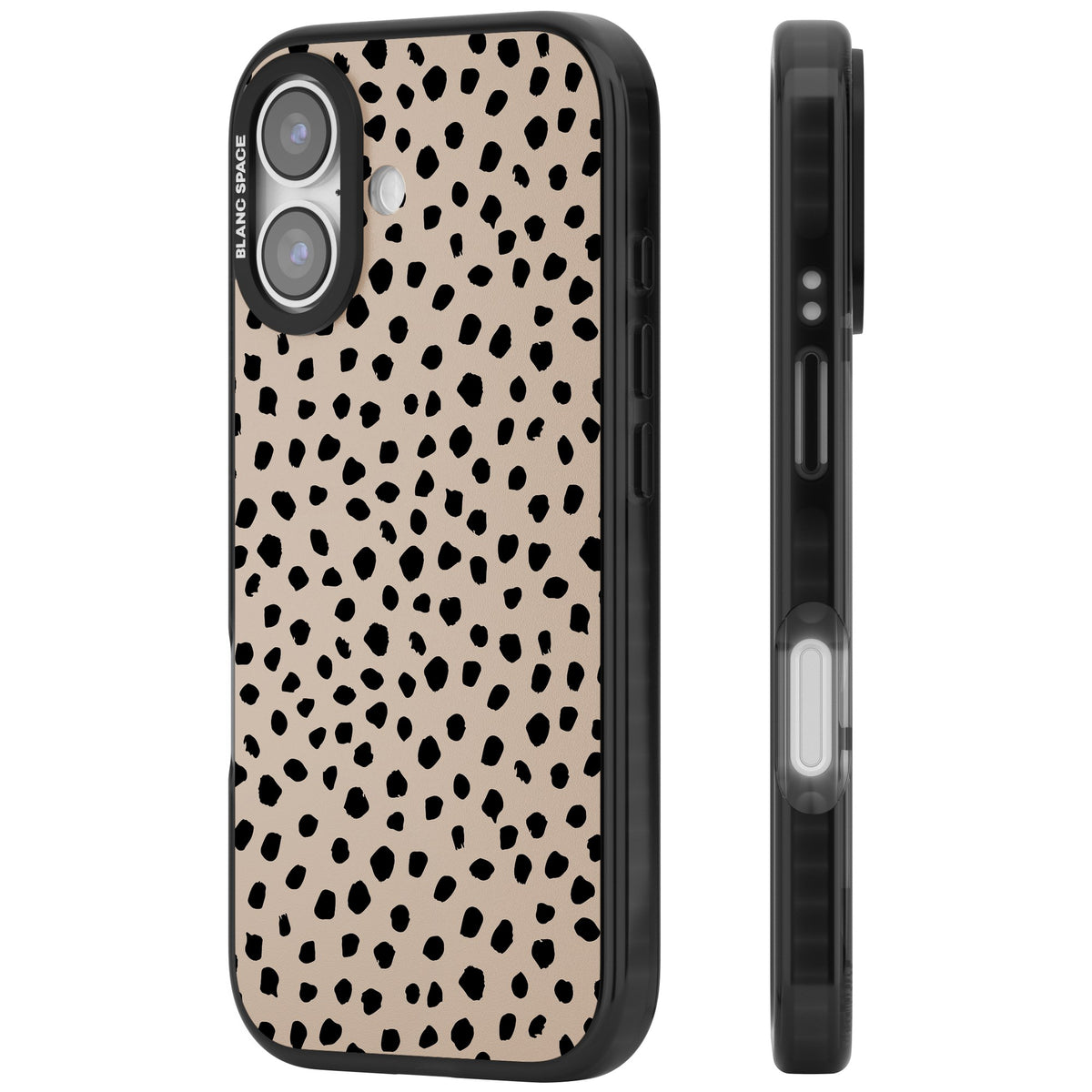 Coffee Dalmatian iPhone 16 / iPhone 16 Plus / iPhone 17 Impact Black Phone Case side