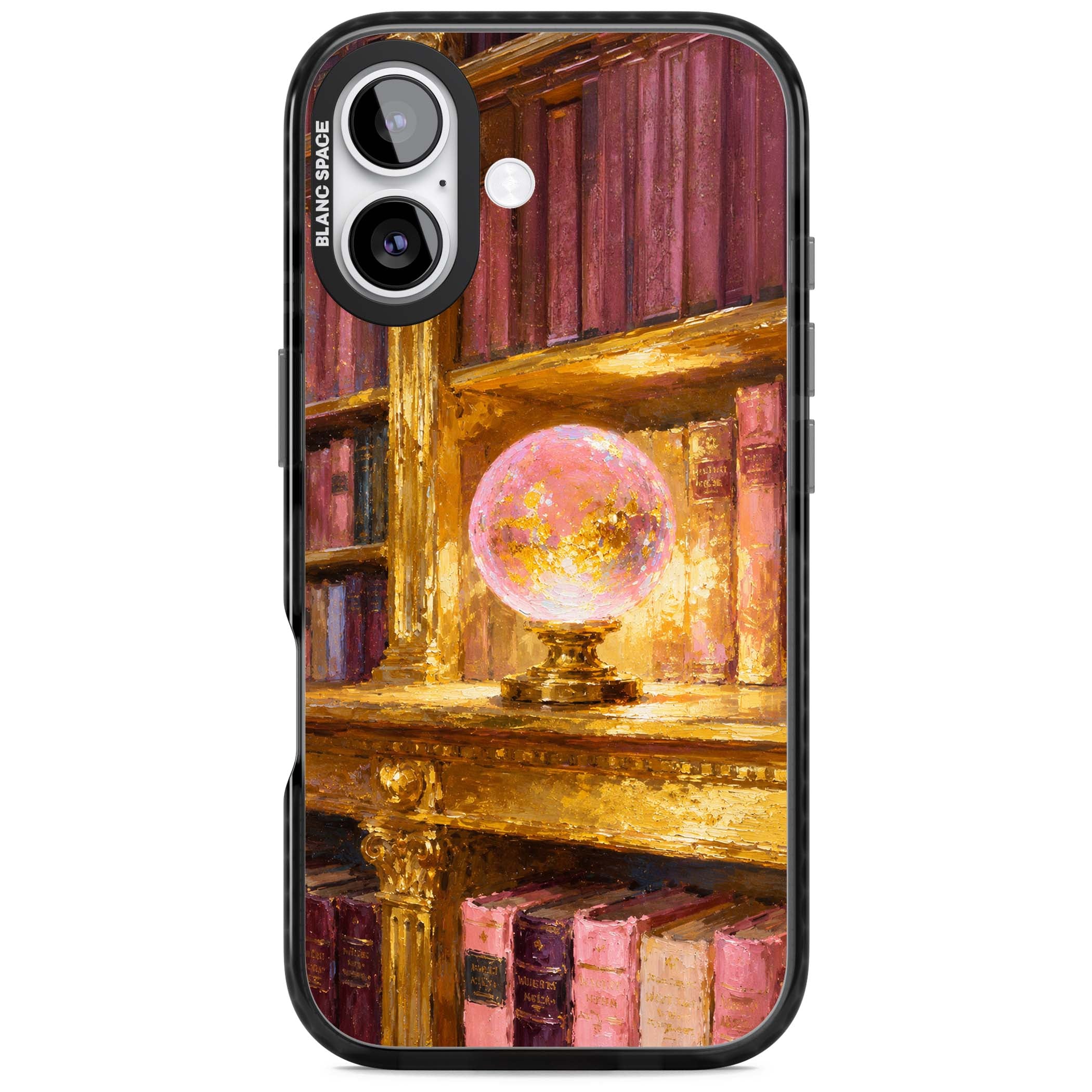 Gilded Library dark academia iPhone case featuring an oil painted crystal ball on a gilded library shelf with vintage | Clear Impact case for iPhone 17