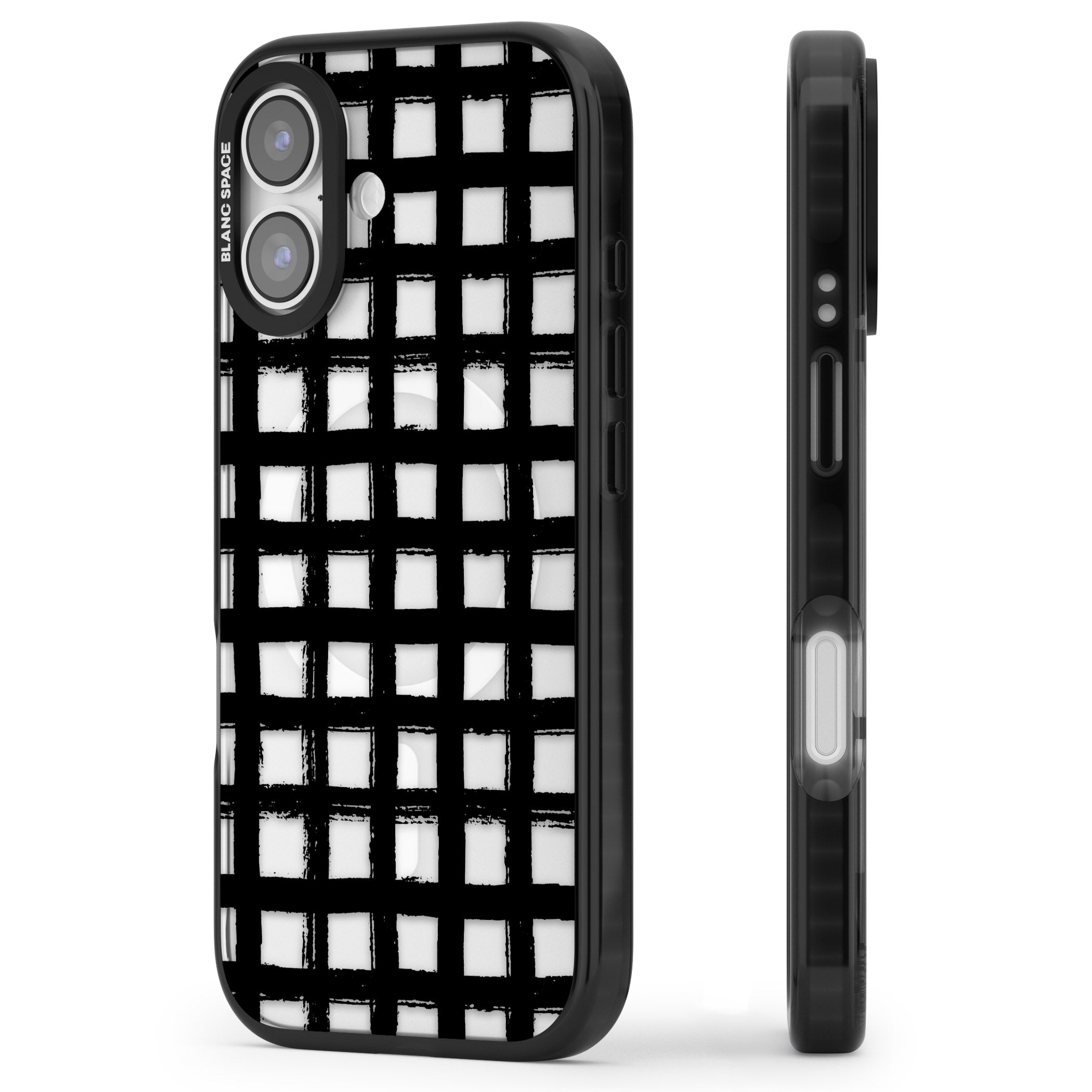 Messy Black Grid Clear iPhone 17 Impact Pro Black Phone Case Side Profile