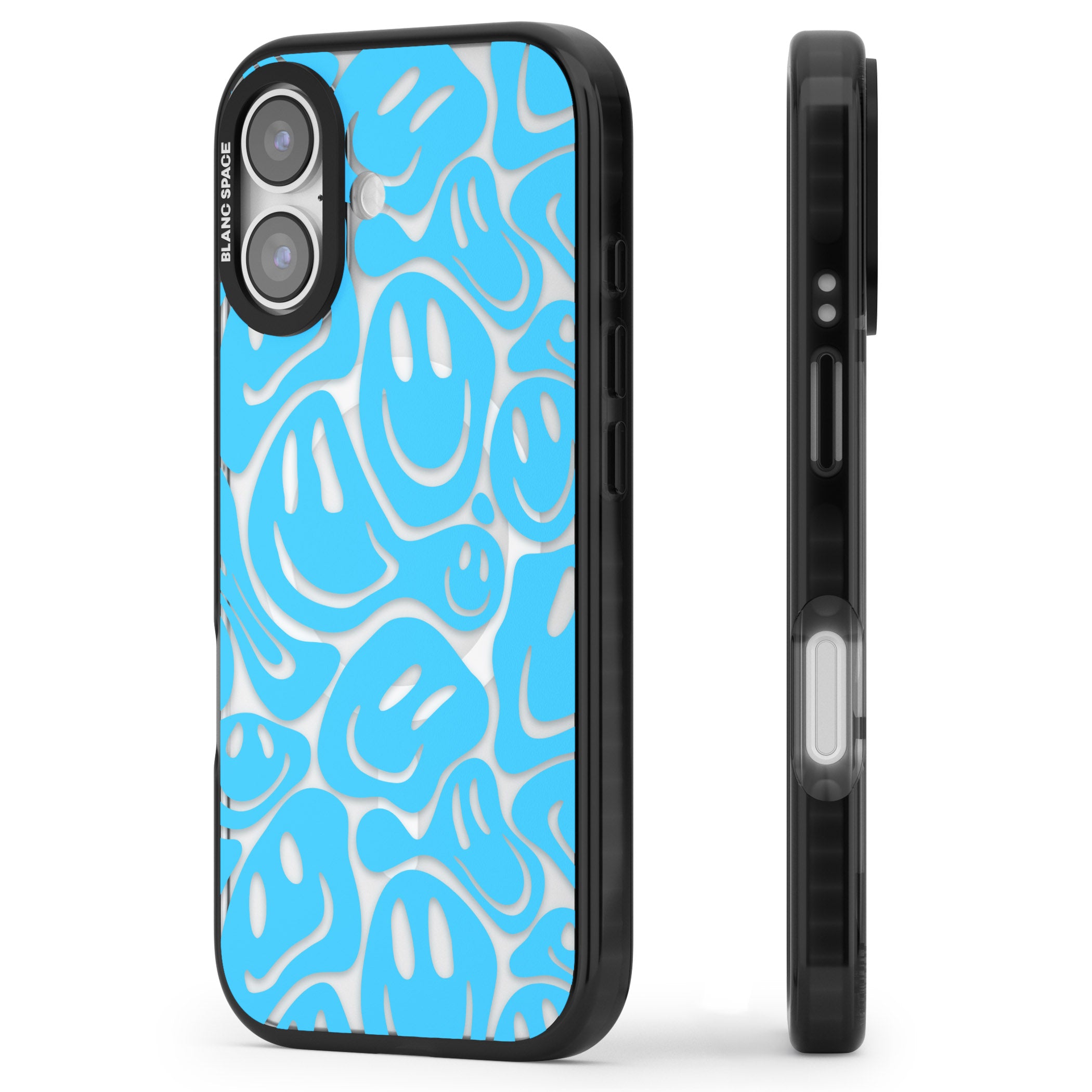 Blue Acid Faces iPhone 17 Impact Pro Black Phone Case Side Profile