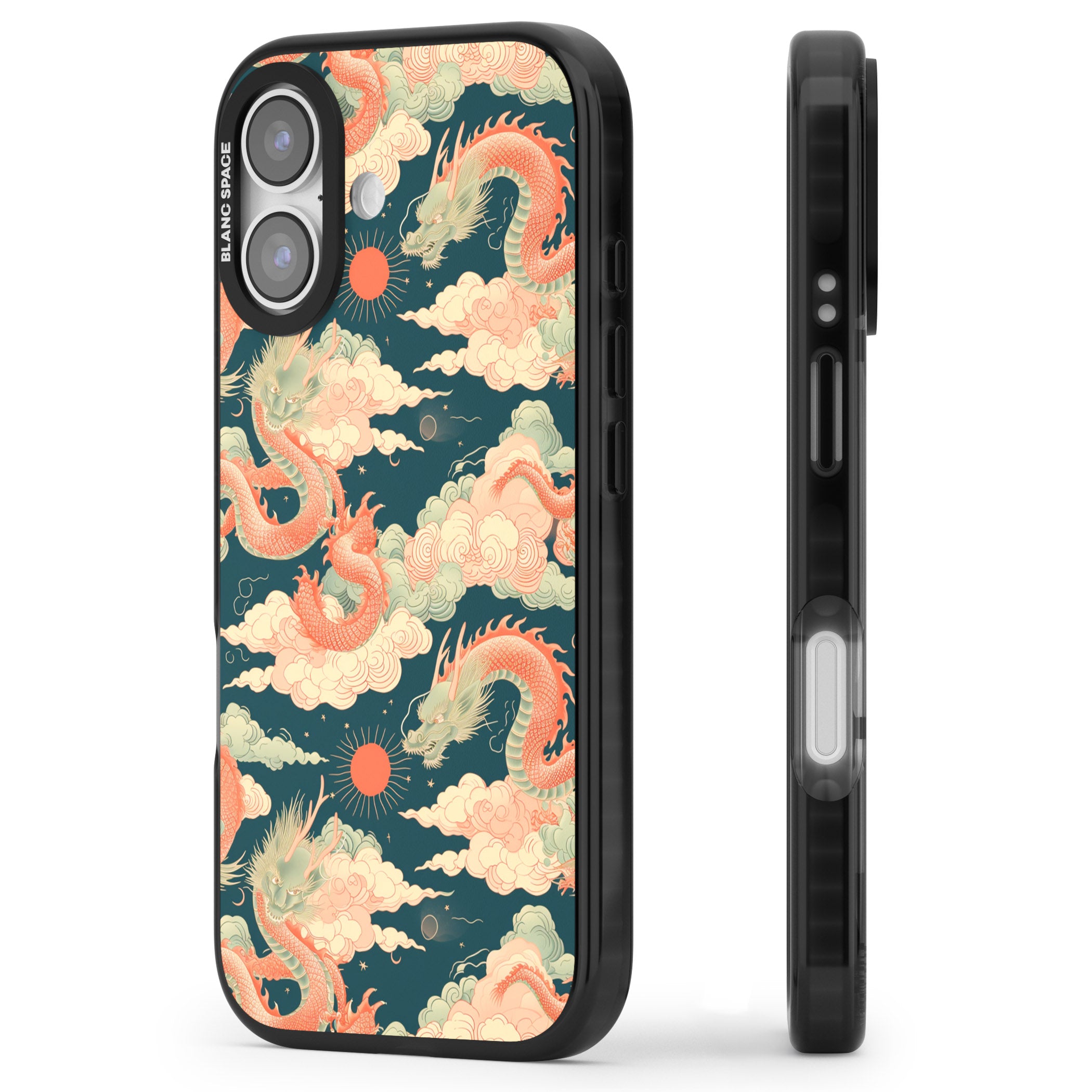 Chinese Dragons Clouds iPhone 17 Impact Pro Black Phone Case Side Profile