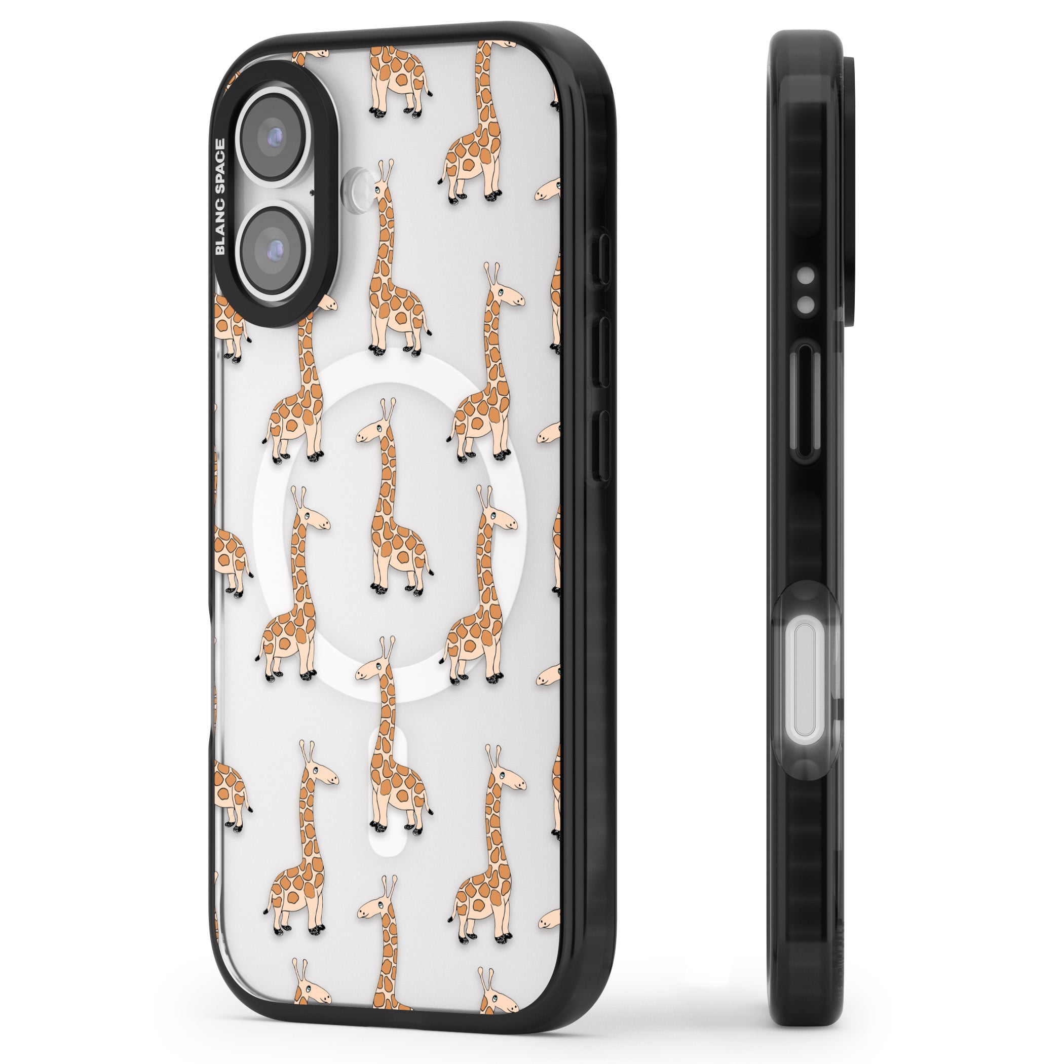 Cute Giraffe Pattern Clear iPhone 17 Impact Pro Black Phone Case Side Profile